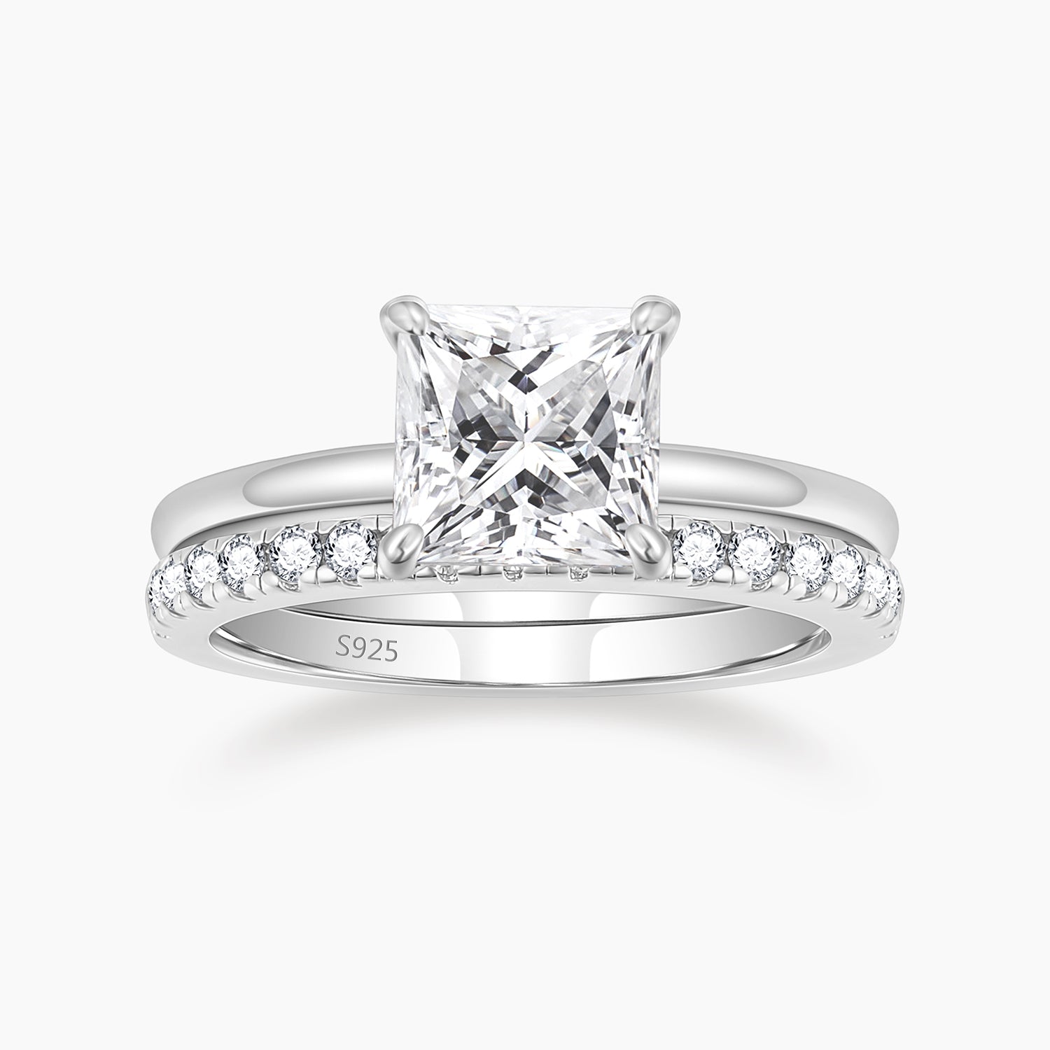 925 Sterling Silver Princess Cut Cubic Zirconia Ring Set