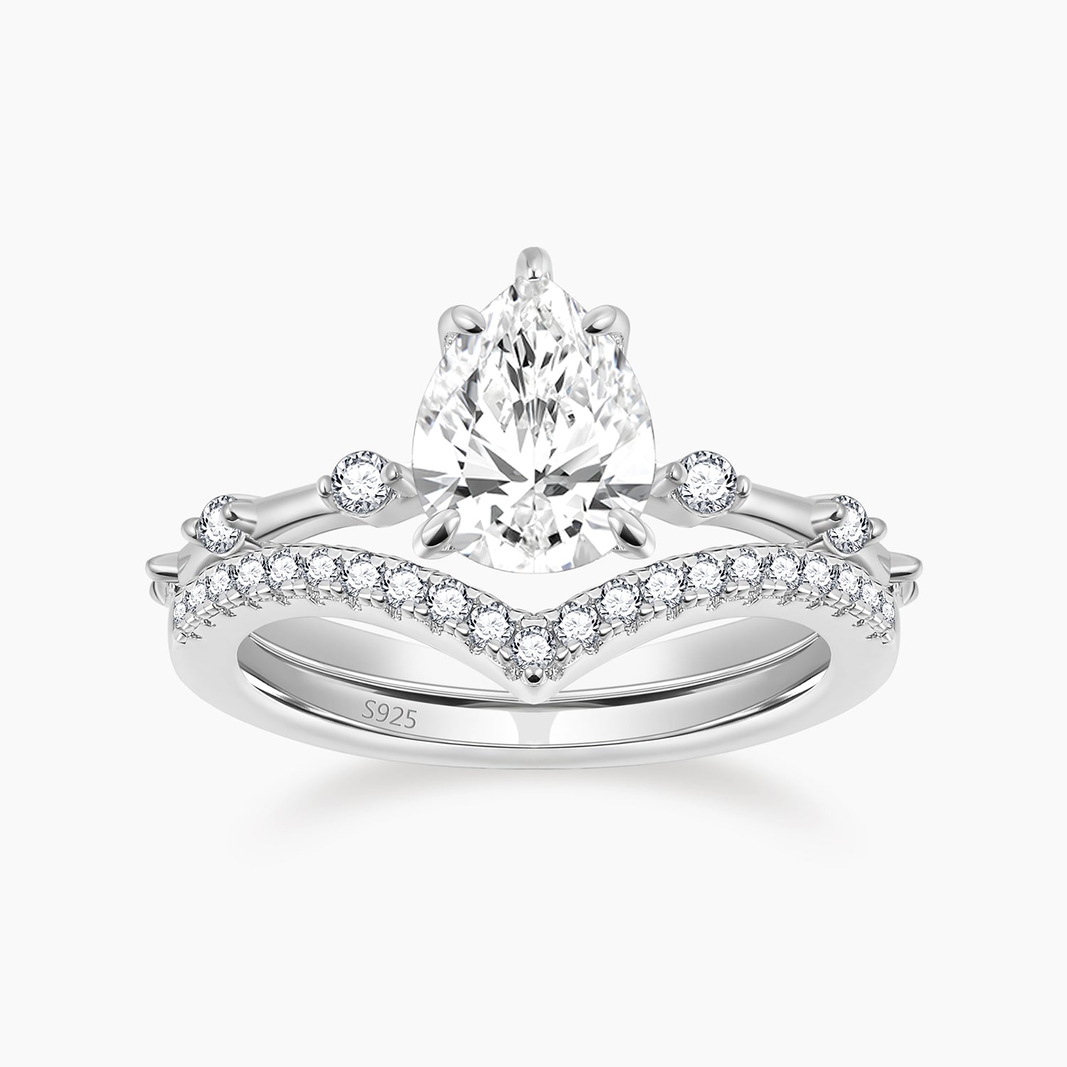 cheap wedding ring sets, pear cut ring, cubic zirconia ring, affordable wedding ring sets, cheap engagement rings, sterling silver rings for women, fake bridal set rings