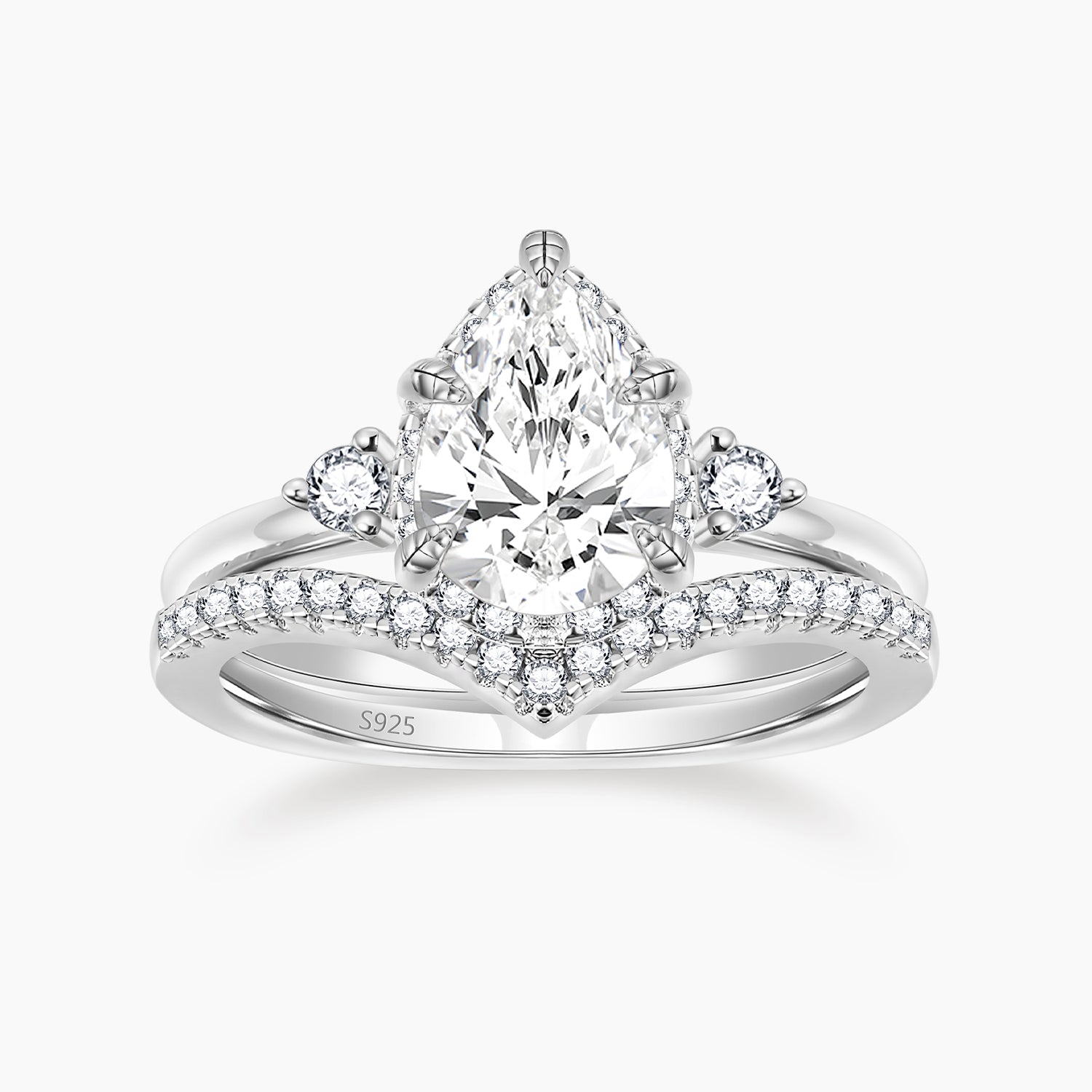 fake bridal ring sets, pear shape ring, cubic zirconia silver ring for women, affordable wedding rings, cheap wedding ring sets