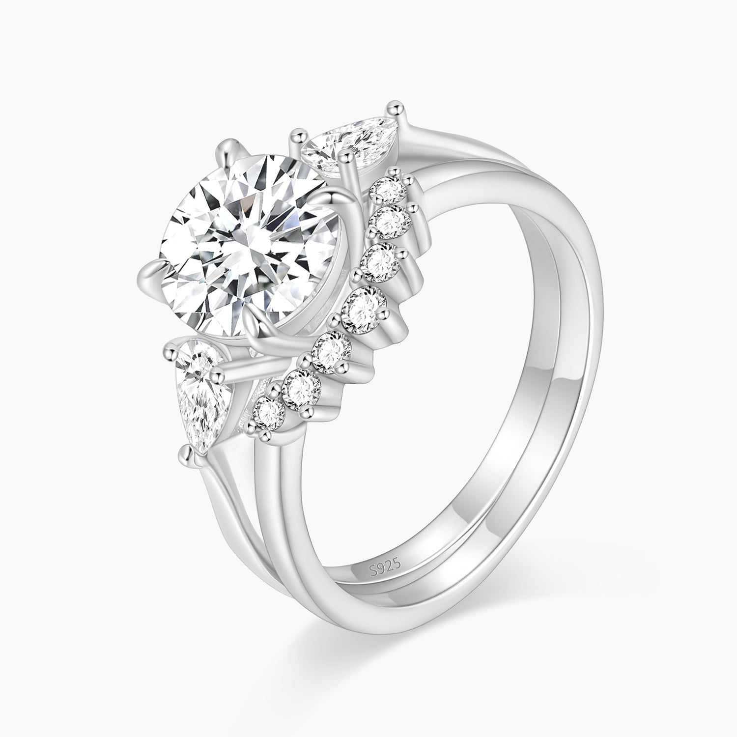 s925 round cut wedding ring, cubic zirconia rings for women, affordable silver engagement rings, cheap wedding ring sets, fake bridal set rings