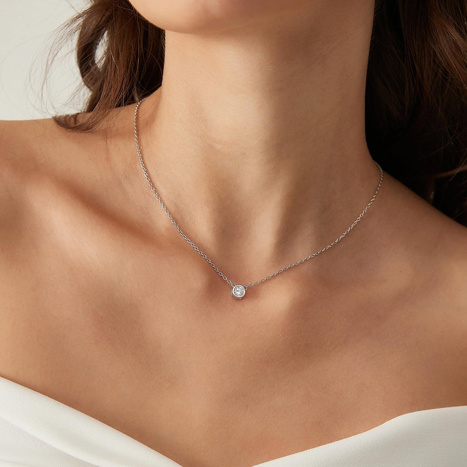 solitaire necklace for women, sterling silver necklace, silver gemstone necklace, cubic zirconia necklace, cz necklace, dainty necklace