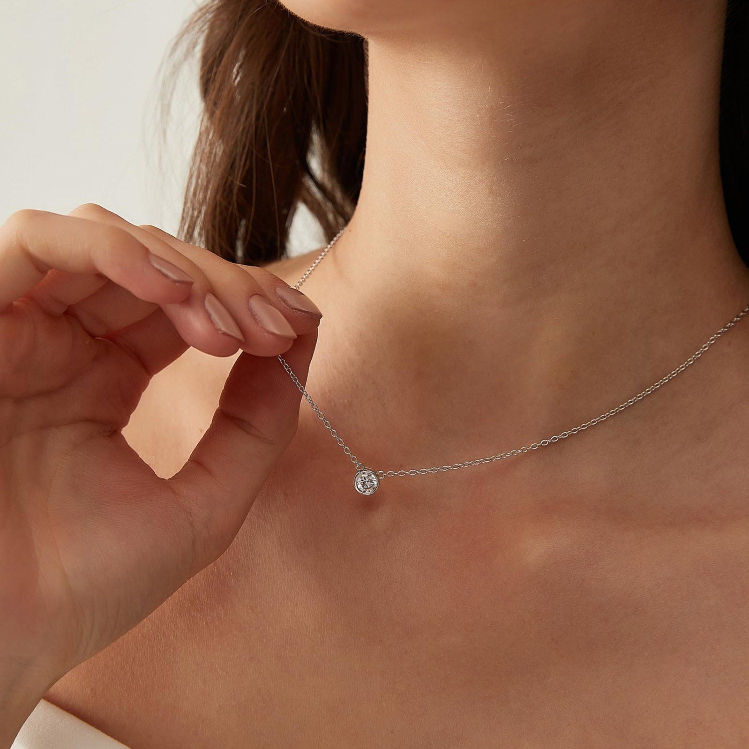 solitaire necklace for women, sterling silver necklace, silver gemstone necklace, cubic zirconia necklace, cz necklace, dainty necklace