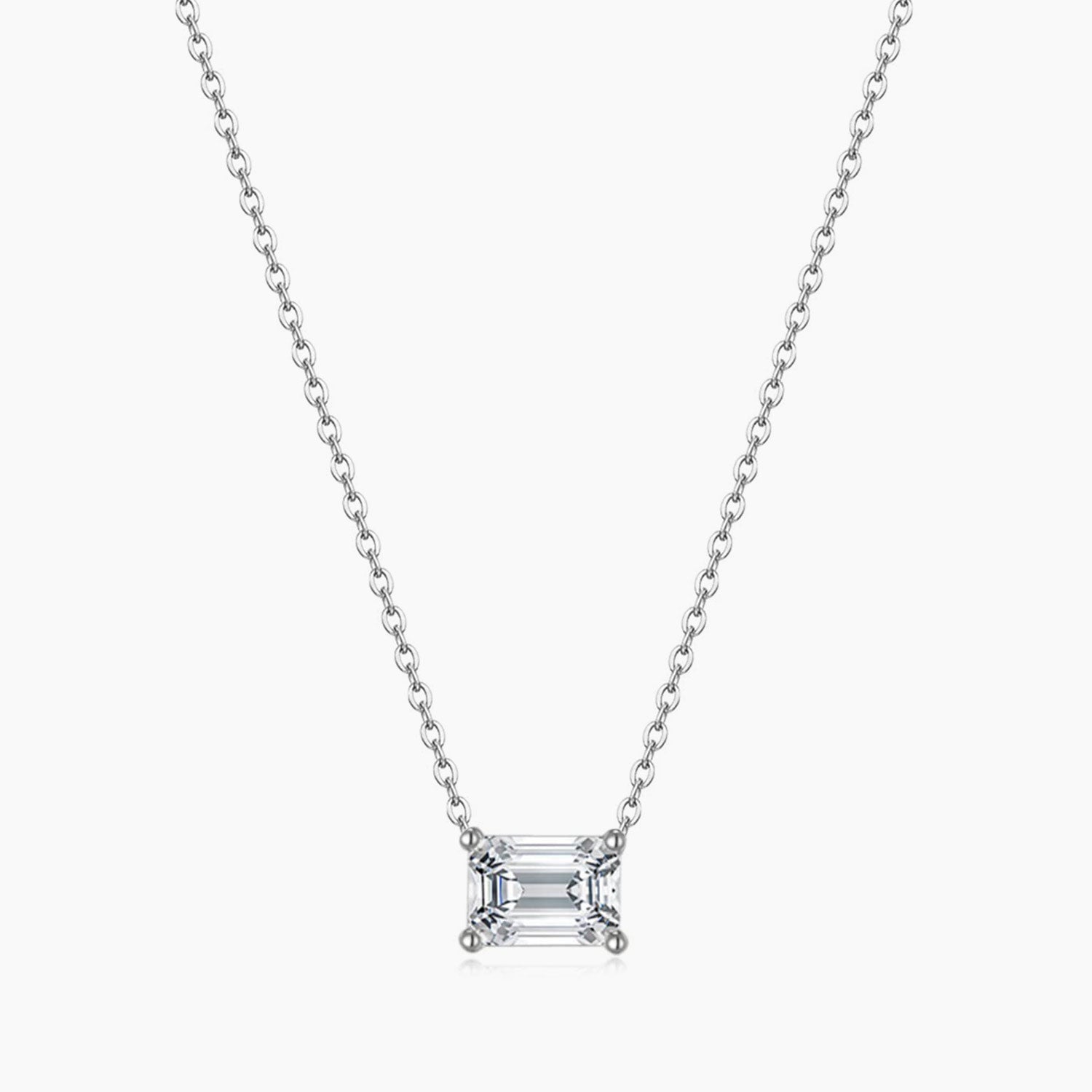 solitaire necklace for women, sterling silver necklace, silver gemstone necklace, cubic zirconia necklace, cz necklace, dainty necklace, emerald cut
