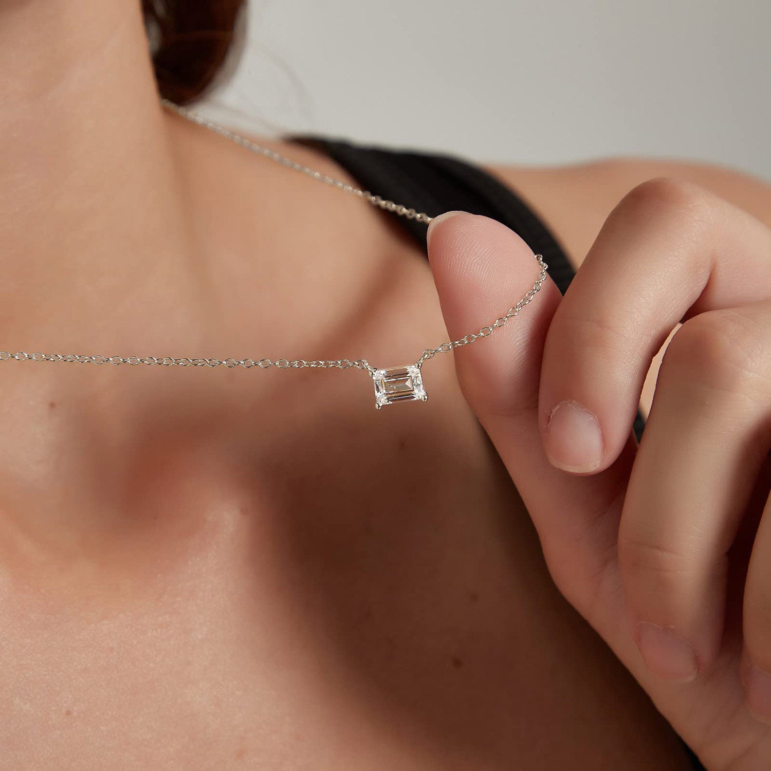 solitaire necklace for women, sterling silver necklace, silver gemstone necklace, cubic zirconia necklace, cz necklace, dainty necklace, emerald cut