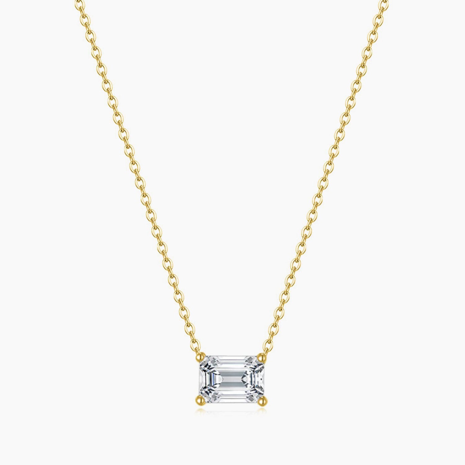 gold necklace, solitaire necklace for women, sterling silver necklace, silver gemstone necklace, cubic zirconia necklace, cz necklace, dainty necklace, emerald cut