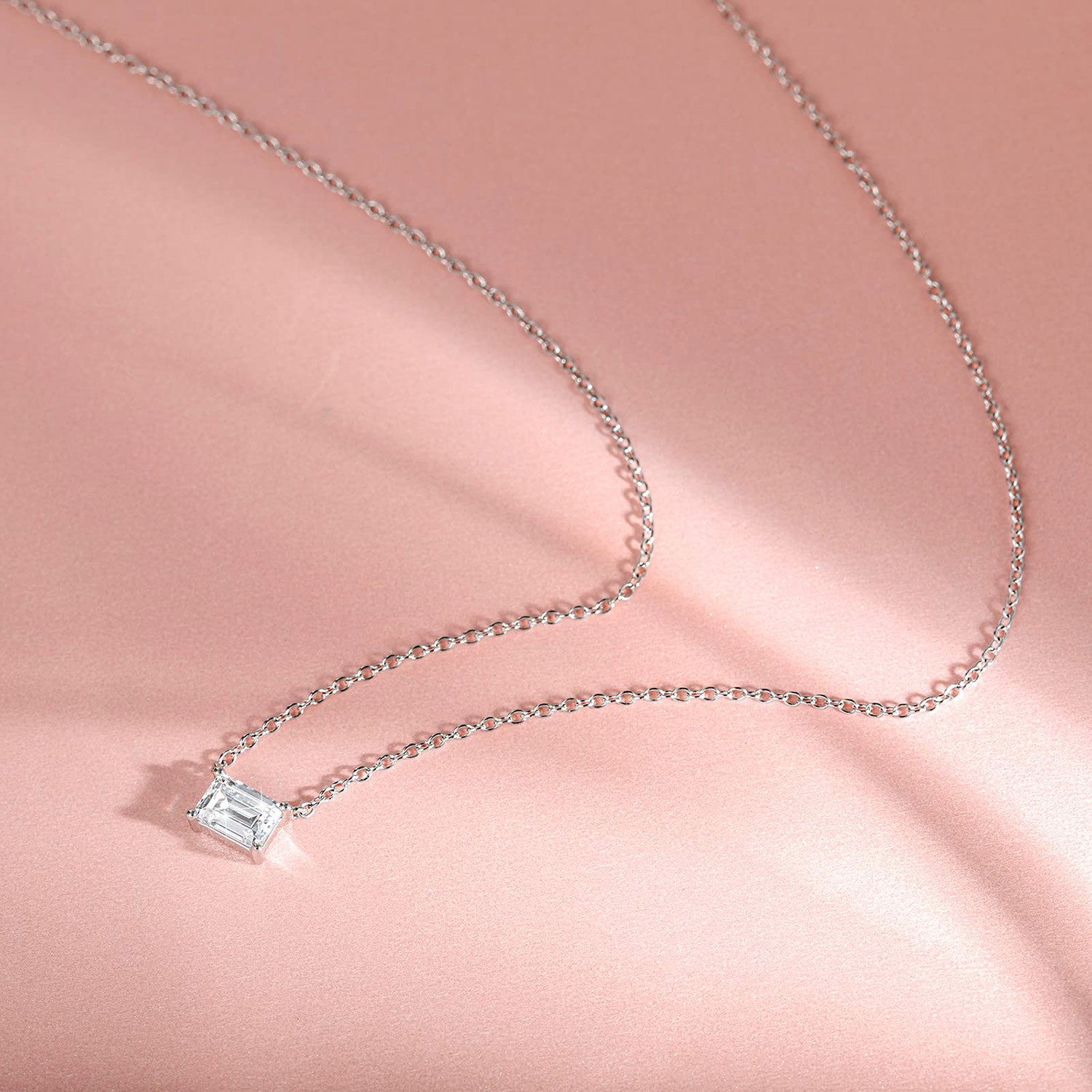 solitaire necklace for women, sterling silver necklace, silver gemstone necklace, cubic zirconia necklace, cz necklace, dainty necklace, emerald cut