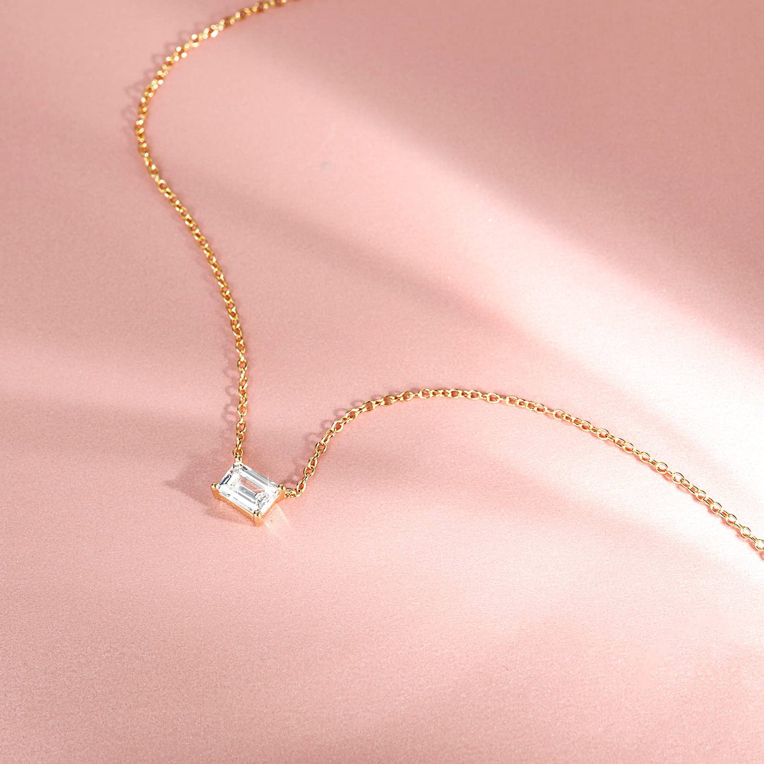 solitaire necklace for women, sterling silver necklace, silver gemstone necklace, cubic zirconia necklace, cz necklace, dainty necklace, emerald cut