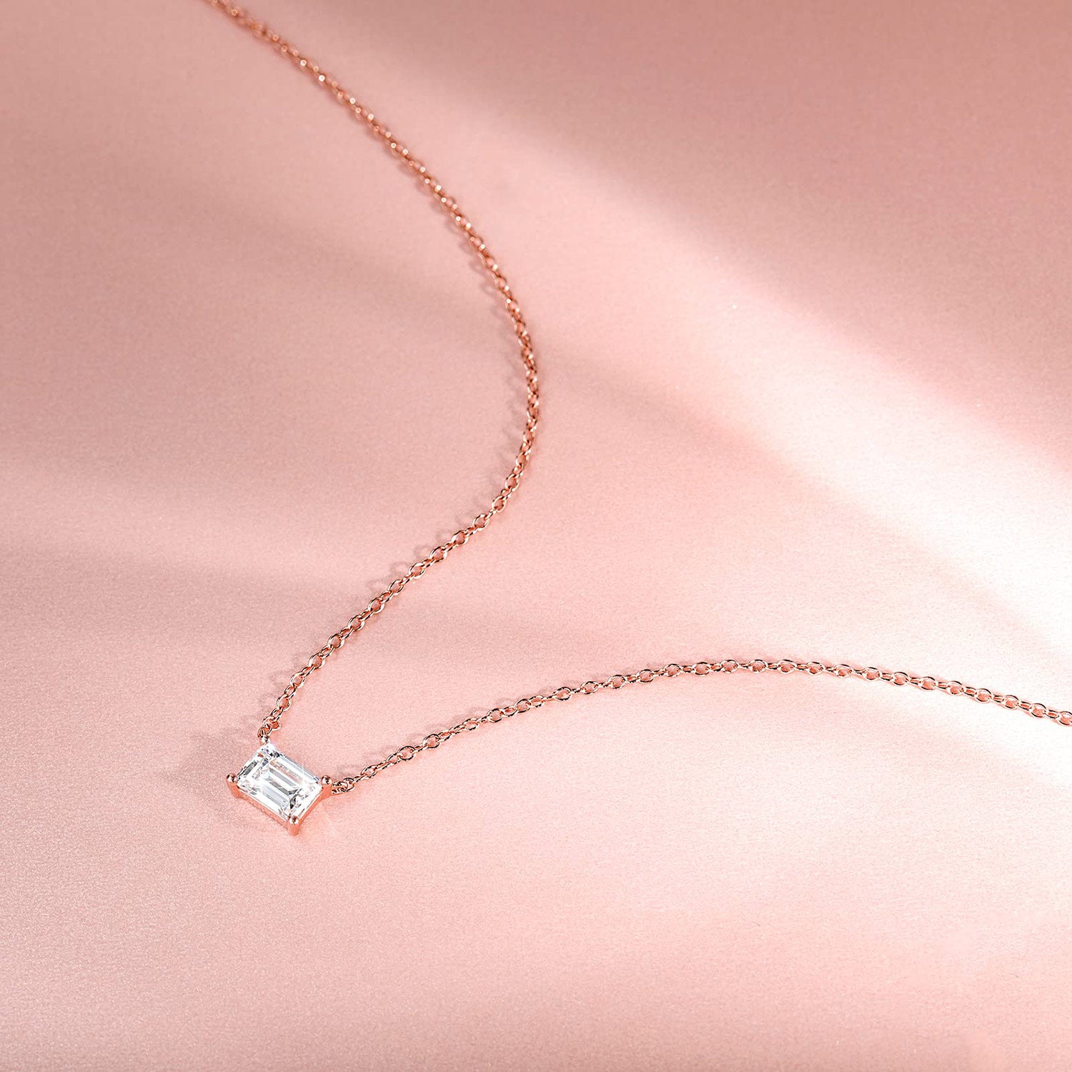 solitaire necklace for women, sterling silver necklace, silver gemstone necklace, cubic zirconia necklace, cz necklace, dainty necklace, emerald cut