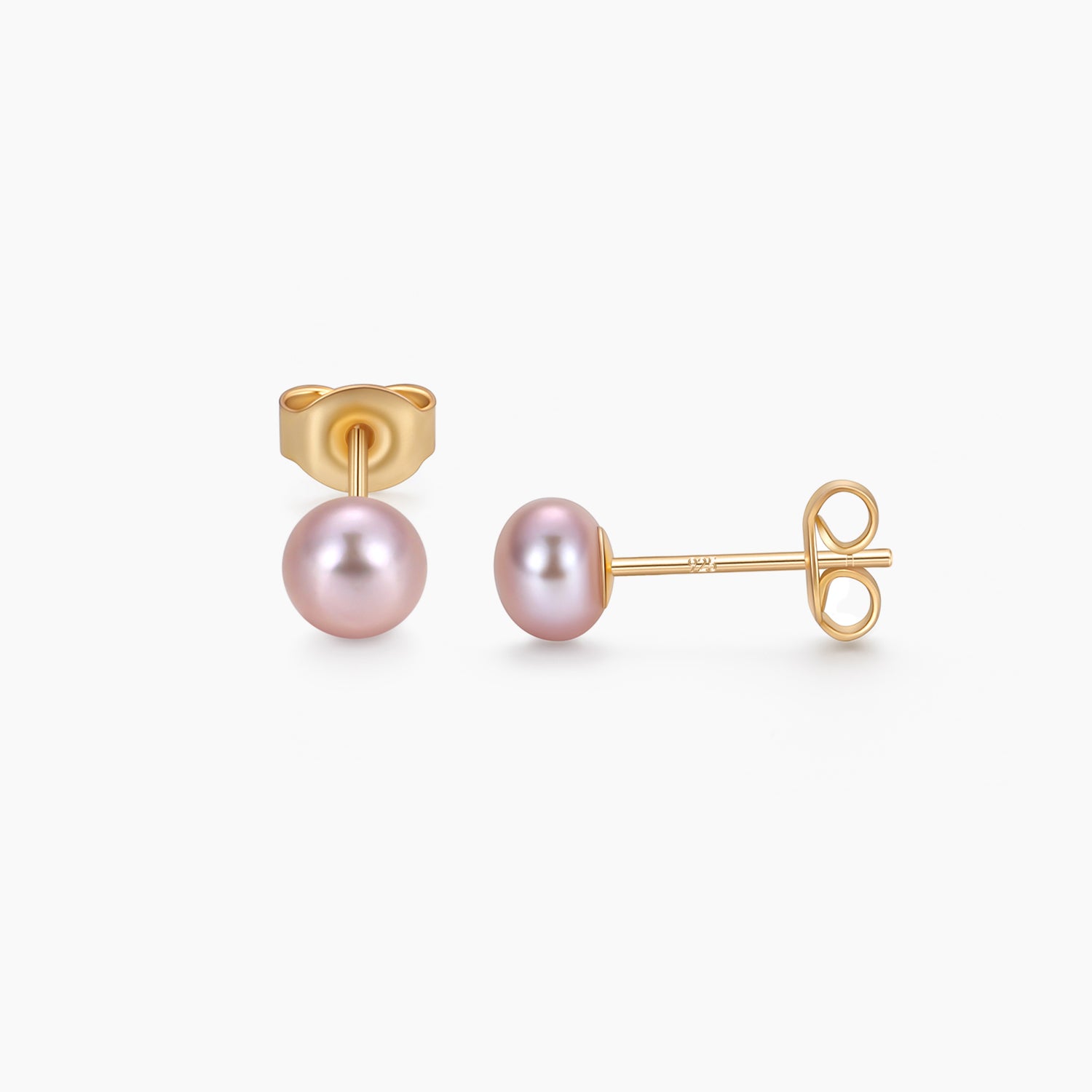 5mm purple pearls, pearl stud earrings, purple pearls, pearl wedding earrings, silver pearl earrings