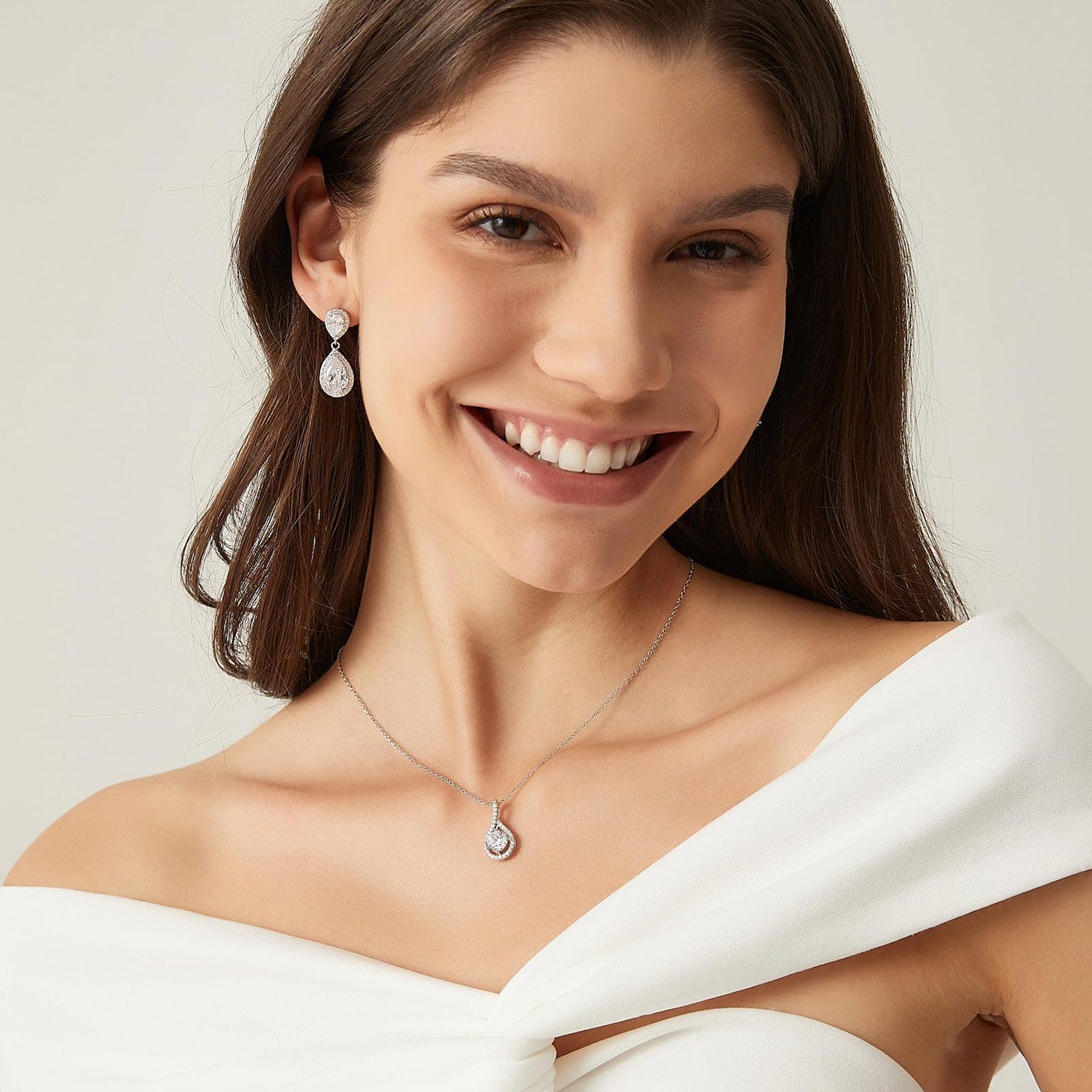 teardrop, cz necklace, silver necklace, cubic zirconia, sterling silver necklaces, anniversary necklace, layered necklace