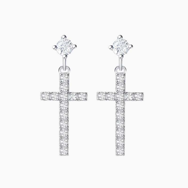Small Little Cute Dangle Drop Cross Earrings - Main Image