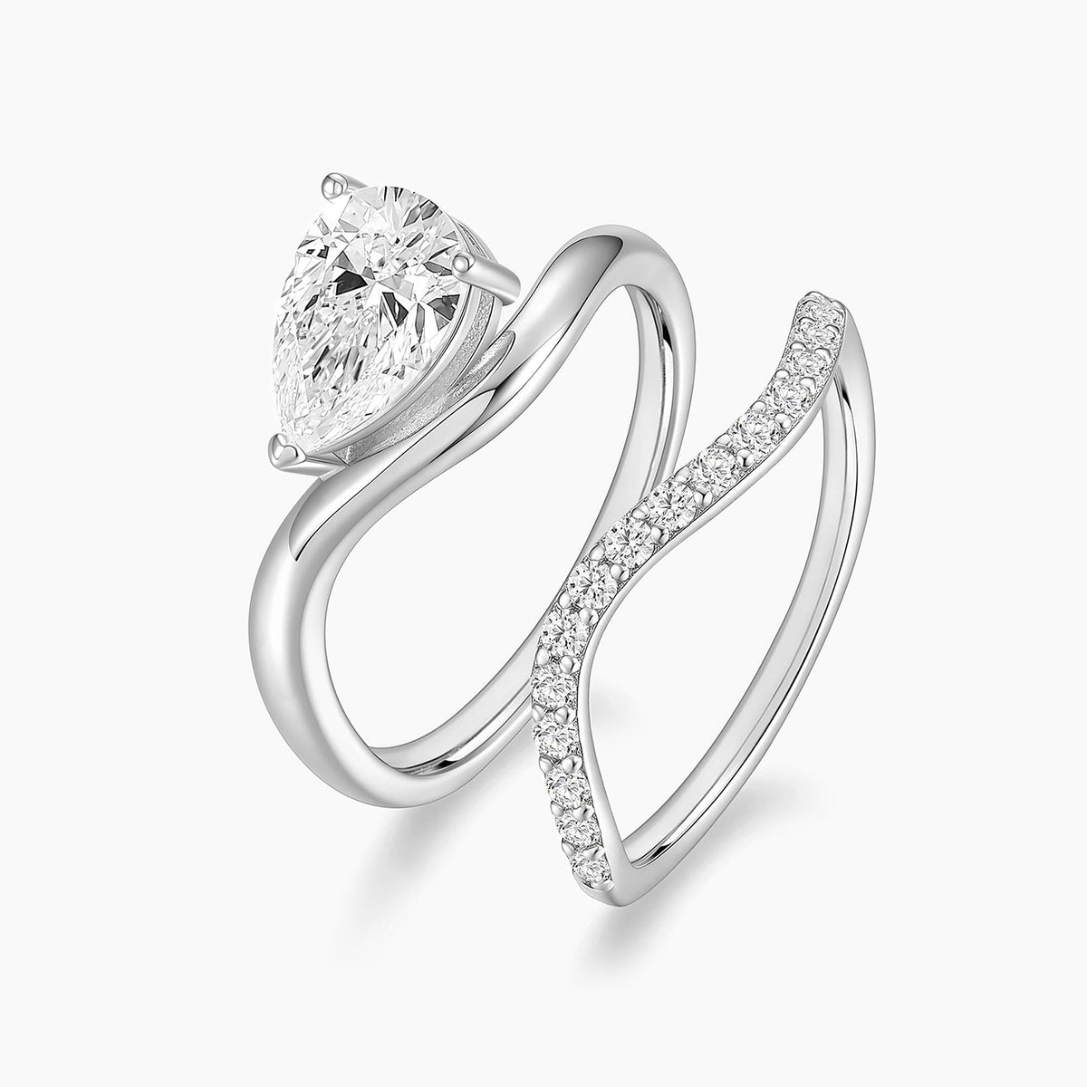 1.5CT East West Pear Cut Curved Promise Ring Set