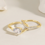 fake bridal set rings, curved engagement rings, curved band, pear engagement rings, pear cut, cubic zirconia rings, cubic zirconia usa, travel rings, fake diamond rings, cz rings, affordable jewelry, gold engagement rings