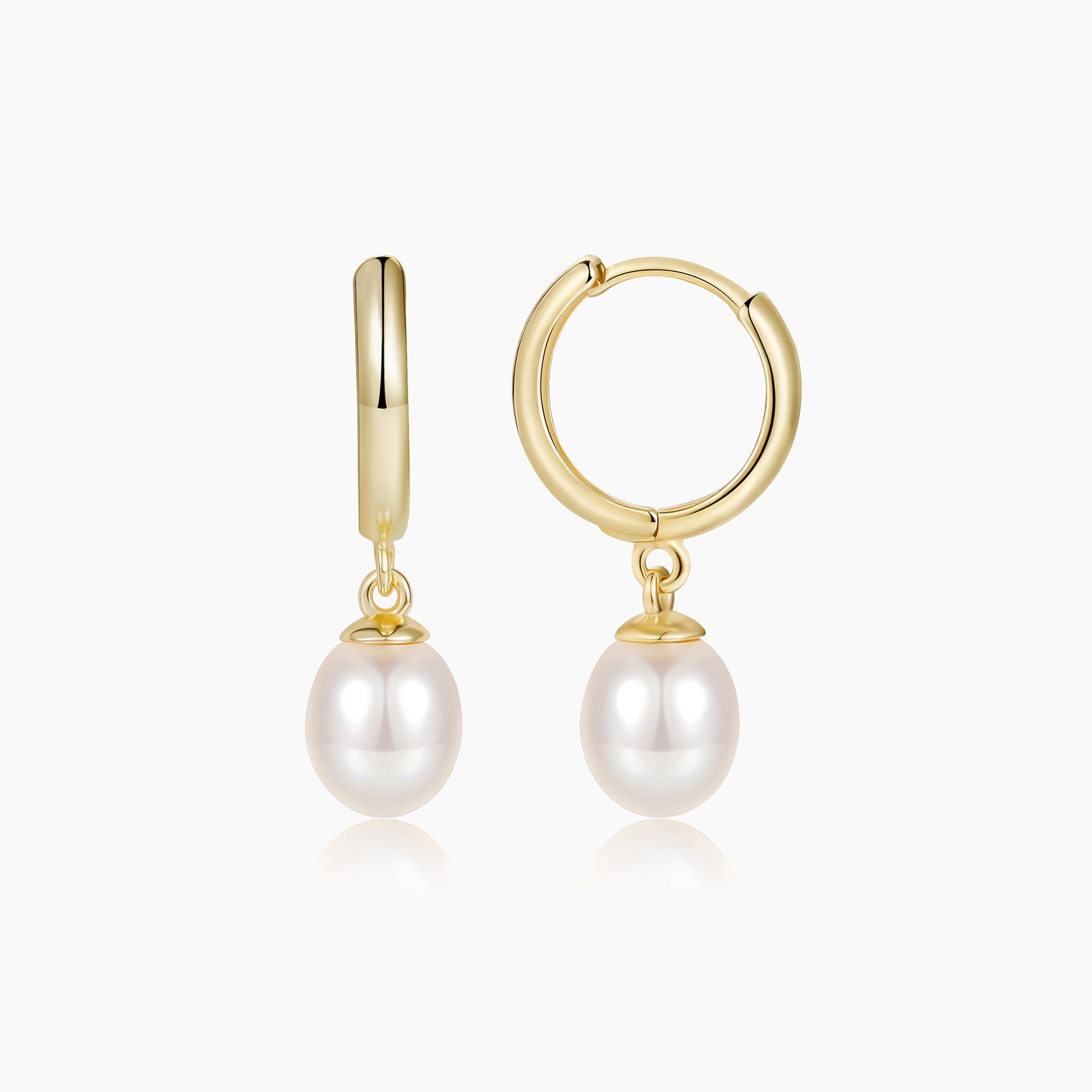 14K Plated Drop Pearl Huggie Earrings