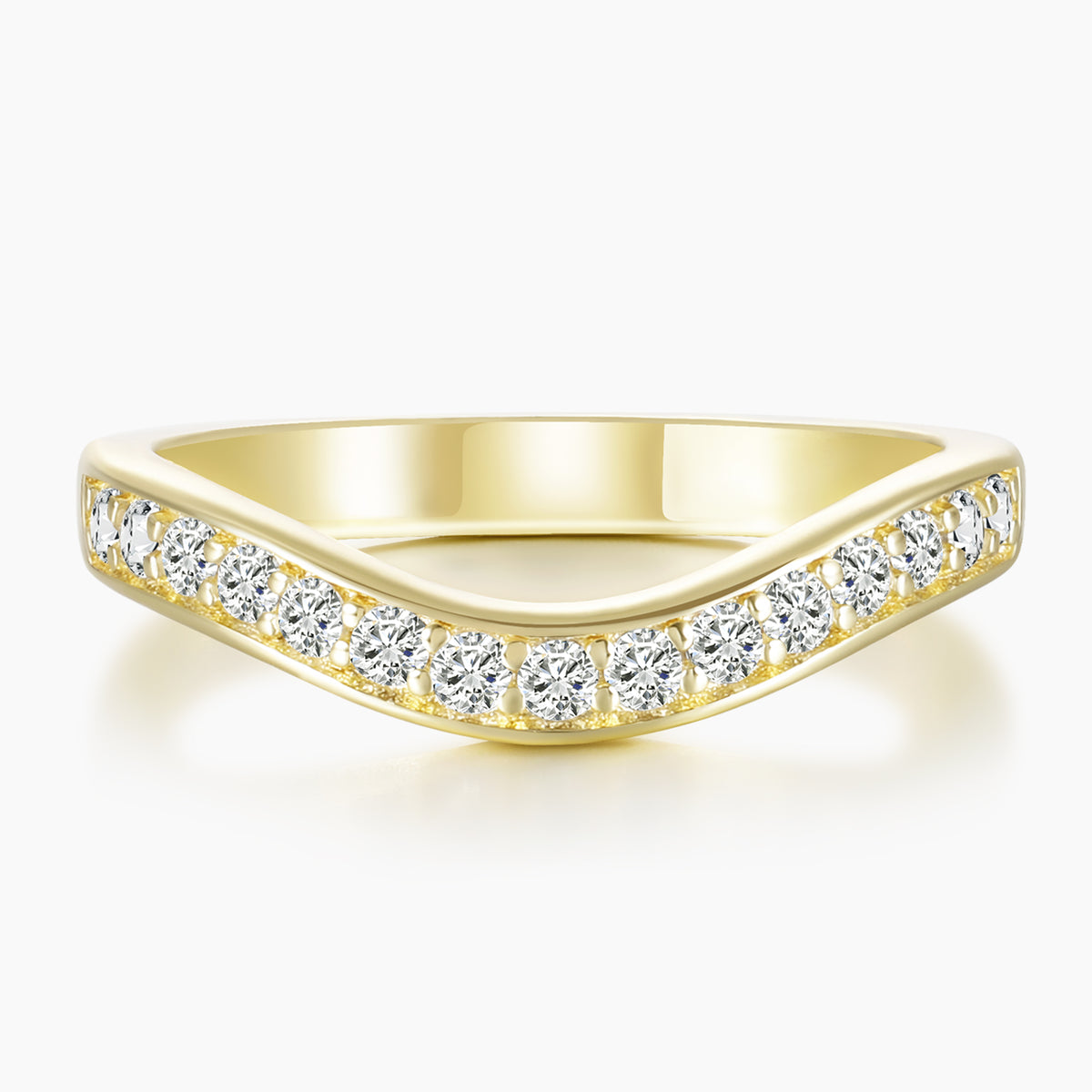 14K Plated Curved Half Eternity Stackable Wedding Bands