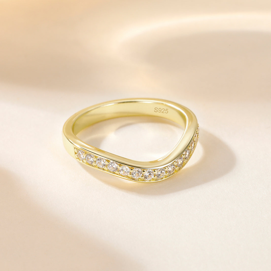 cubic zirconia rings, curved band, curved engagement rings, gold wedding band, fake diamond rings, travel ring, stackable ring, half eternity wedding band, affordable jewelry