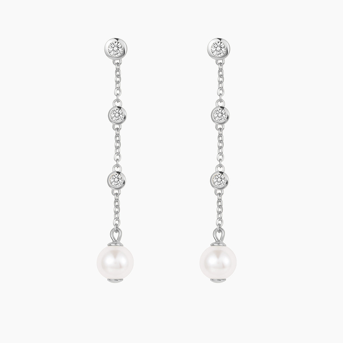 14K Plated Pearl Chain Dangle Earrings