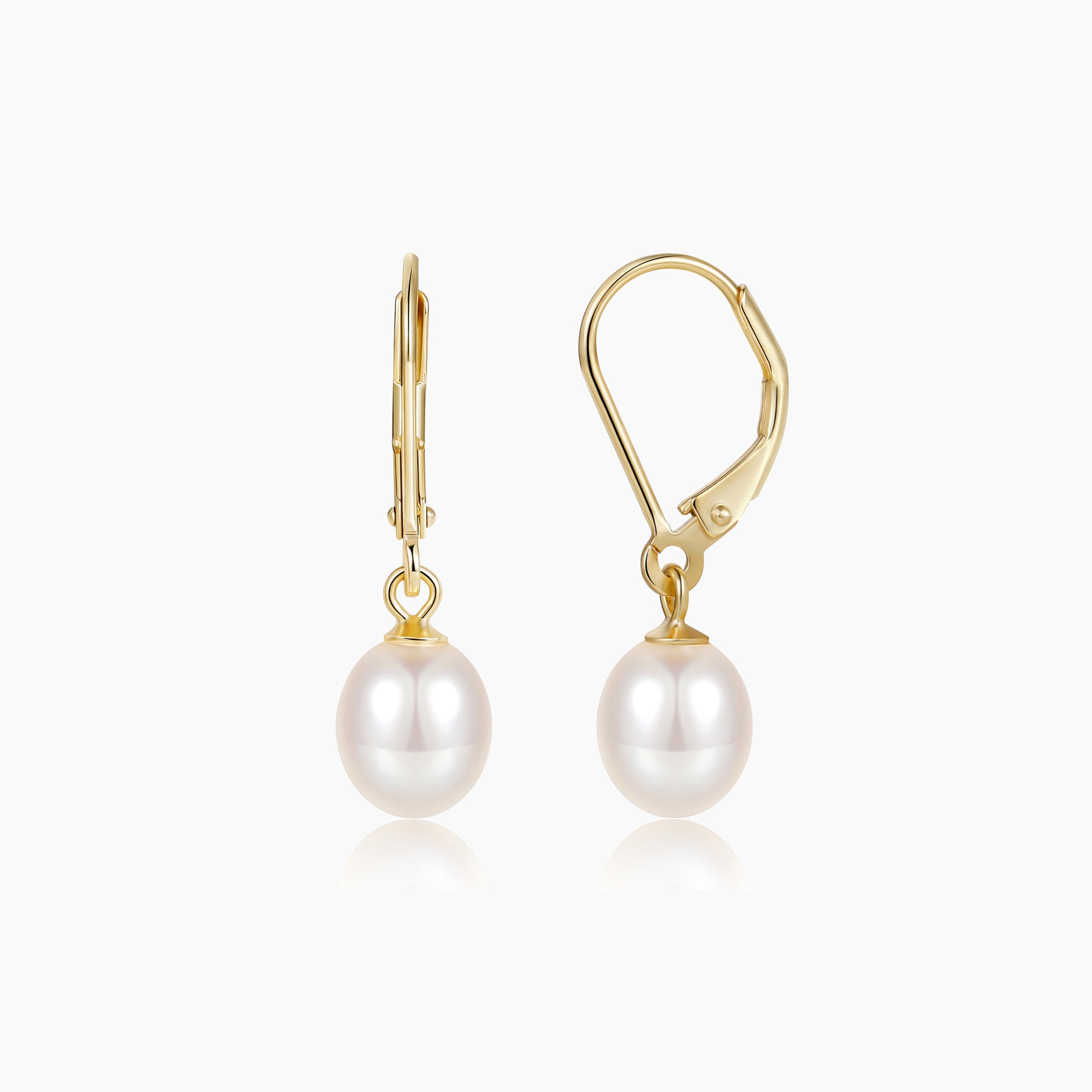 14K Plated Pearl Leverback Dangle Earrings