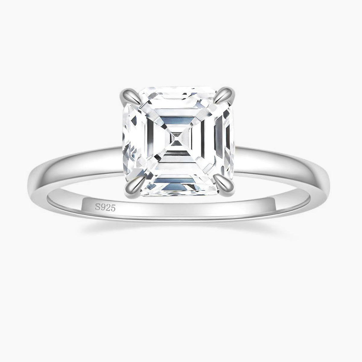 2.5CT Asscher Cut Solitaire CZ Wedding Ring