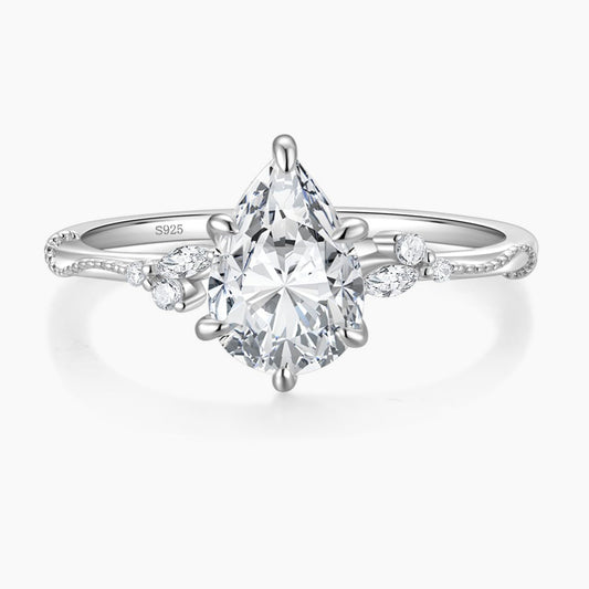 pear cut ring, pear shaped engagement ring, pear diamond ring, cubic zirconia ring, sterling silver ring, cubic zirconia engagement ring, affordable jewelry, travel ring, CZ Stones