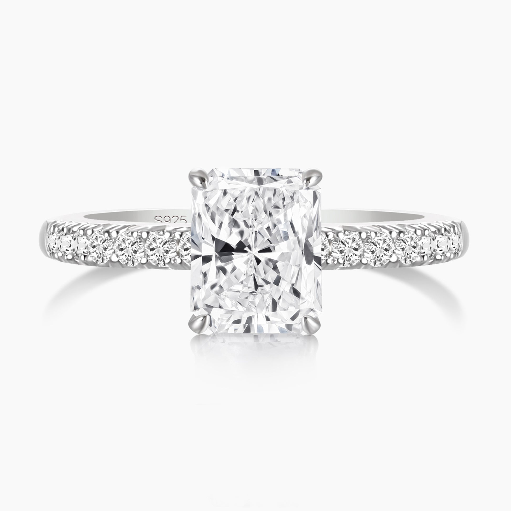 radiant cut ring, sterling silver rings for women, affordable wedding rings, cubic zirconia ring, 2ct ring, sterling silver cubic zirconia rings, travel ring, cheap rings, inexpensive promise ring, cz engagement rings