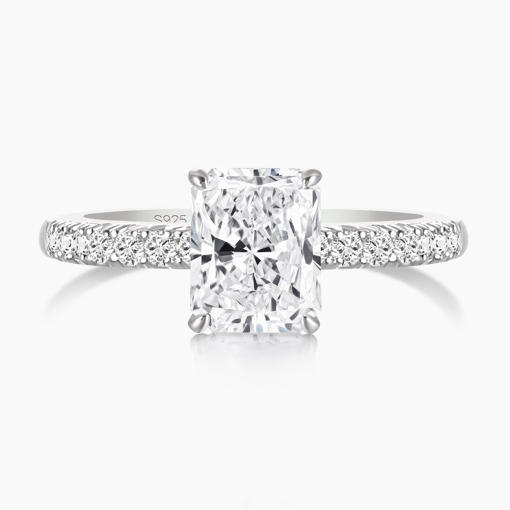 radiant cut ring, sterling silver rings for women, affordable wedding rings, cubic zirconia ring, 2ct ring, sterling silver cubic zirconia rings, travel ring, cheap rings, inexpensive promise ring, cz engagement rings