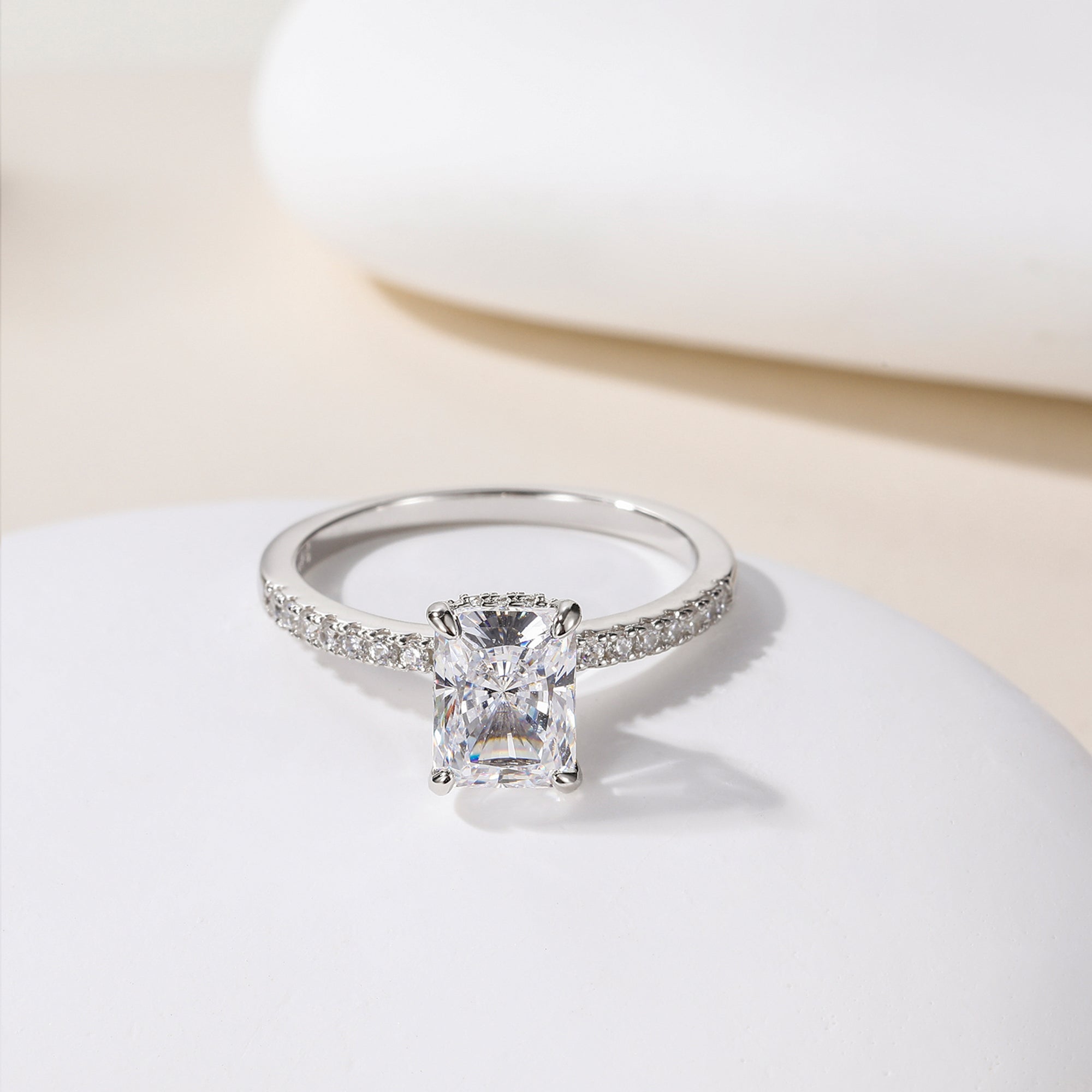 radiant cut ring, sterling silver rings for women, affordable wedding rings, cubic zirconia ring, 2ct ring, sterling silver cubic zirconia rings, travel ring, cheap rings, inexpensive promise ring, cz engagement rings