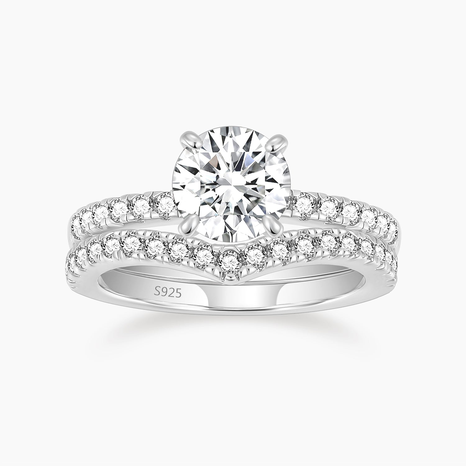 1.2CT 925 Sterling Round Cut Crown Bridal Ring Set