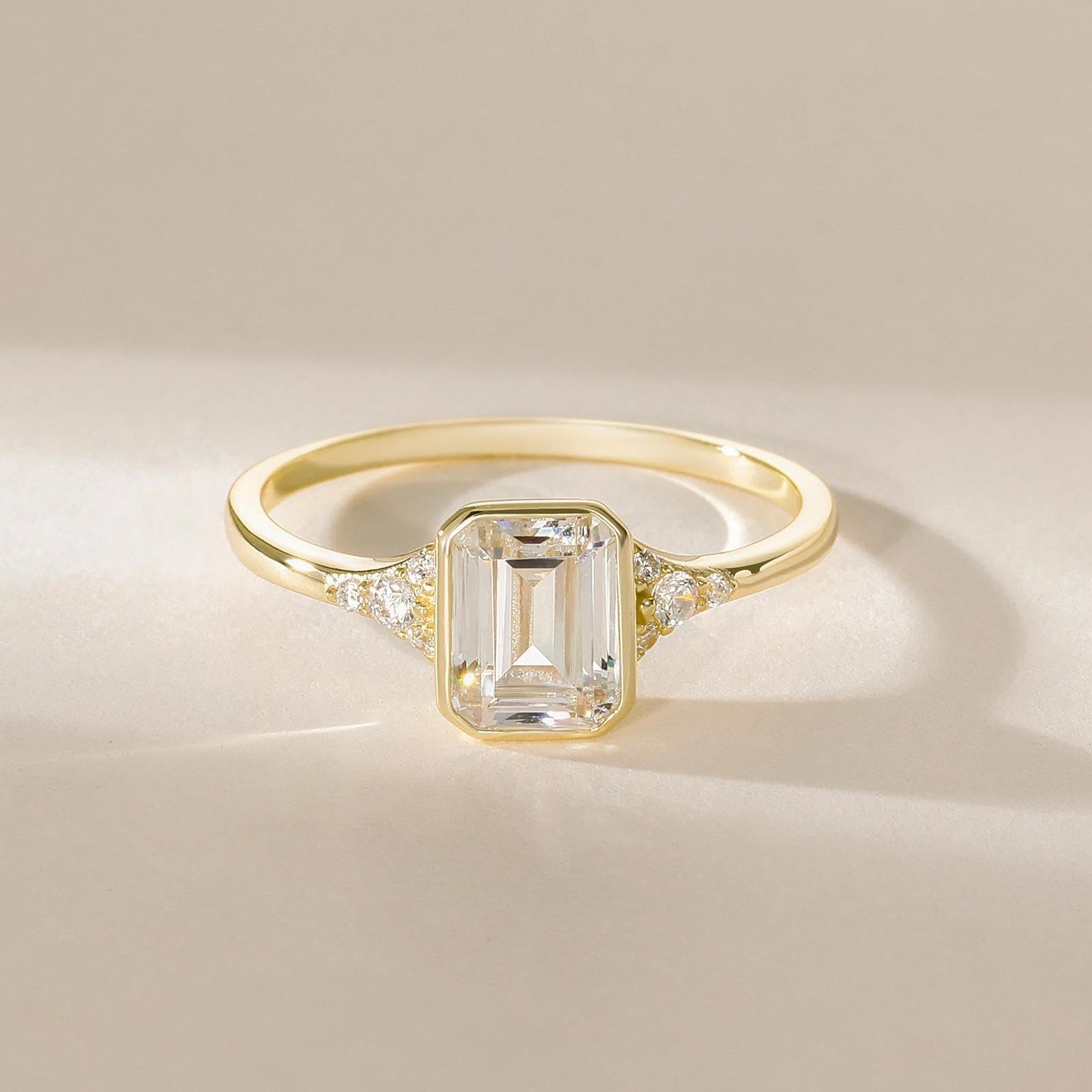 2CT Emerald Cut Cubic Zirconia Bezel Promise Ring