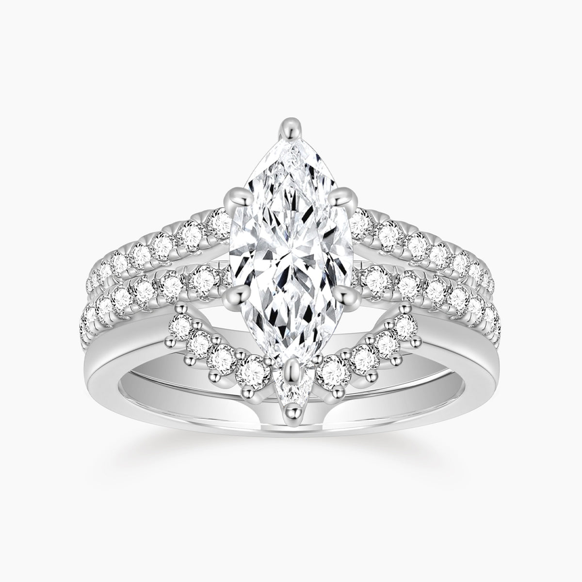 2CT Marquise Cut Crown Bridal Ring 3 Piece Ring Set