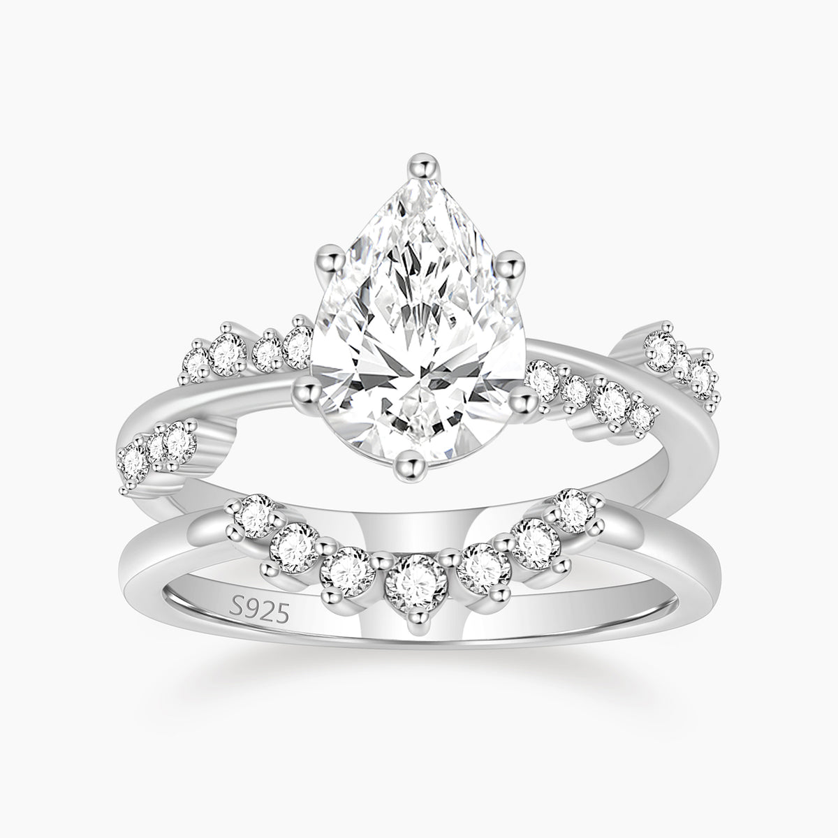 2CT Pear Shape Crown Bridal Ring Teardrop Set
