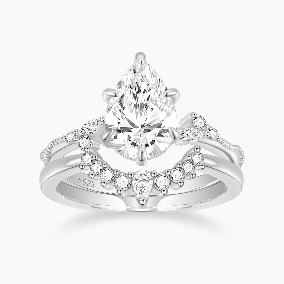 2CT Pear Shape Crown Bridal Set Wedding Ring