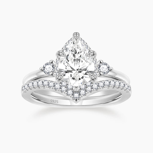 fake bridal ring sets, pear shape ring, cubic zirconia silver ring for women, affordable wedding rings, cheap wedding ring sets