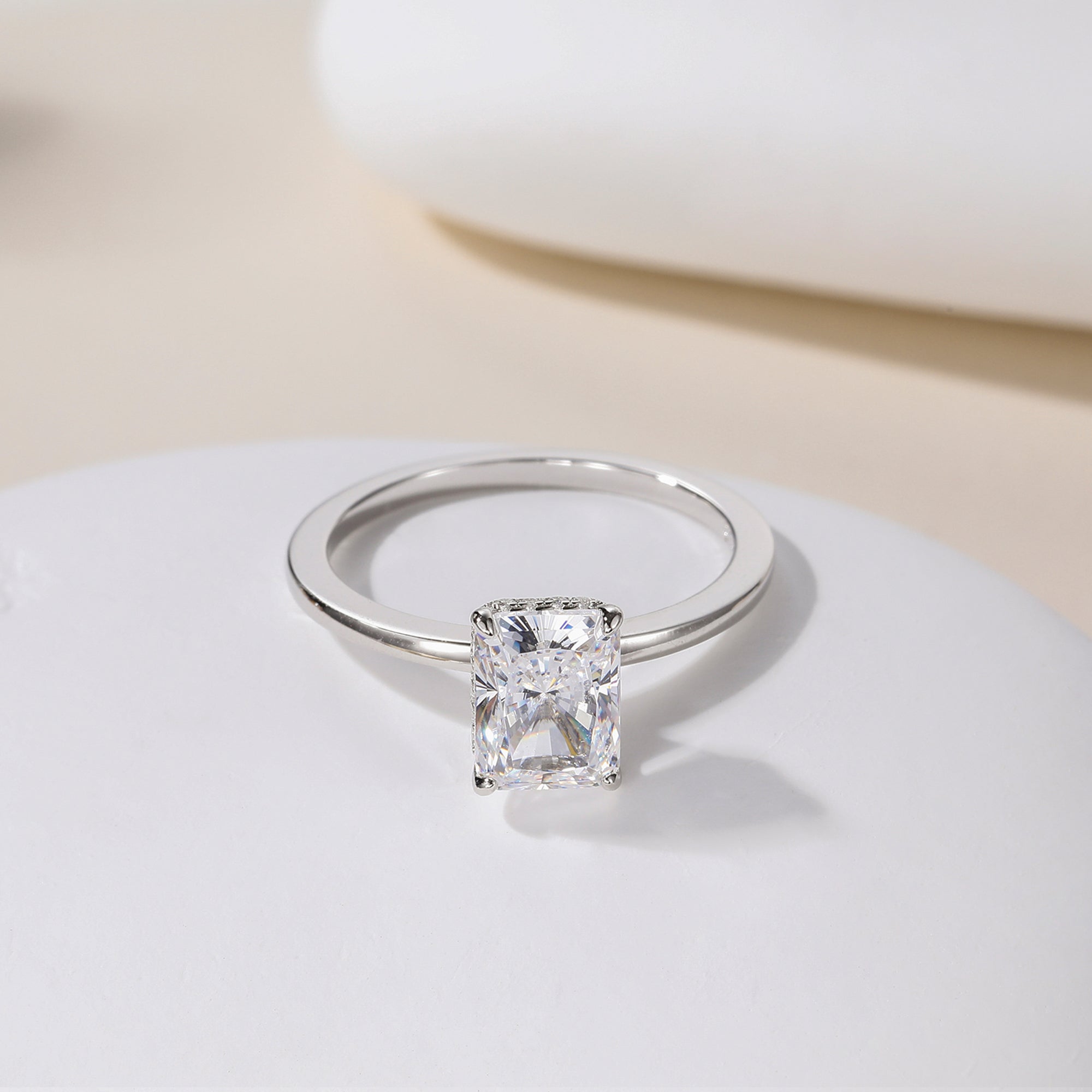 radiant cut engagement rings, radiant cut, radiant diamond, radiant cut diamond ring, radiant cut ring, radiant diamond ring, 2 carat radiant cut diamond ring, cubic zirconia engagement rings, cubic zirconia wedding rings, travel ring, cz stones, fake diamond rings, silver engagement rings