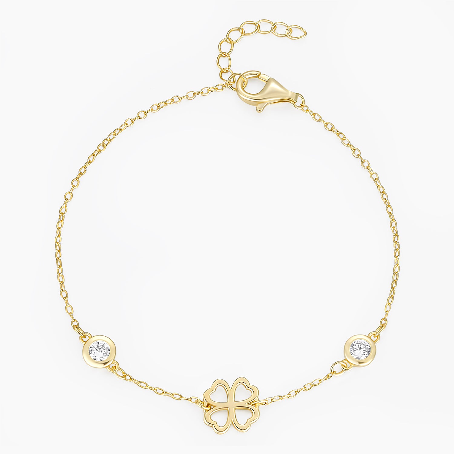 clover bracelet, birthstone bracelet, silver bracelet, cz stones, gold bracelet