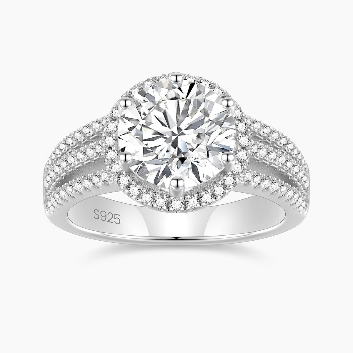 3CT Moissanite Round Halo Ring in 925 Sterling Silver