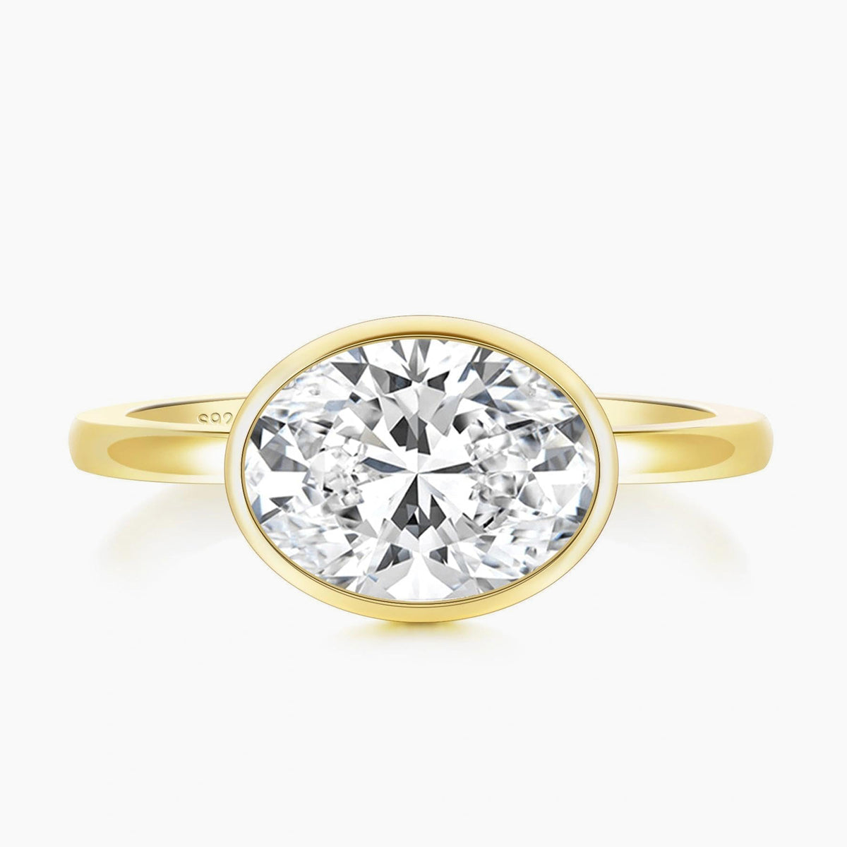 3CT Oval Cut East West Bezel Solitaire Engagement Ring