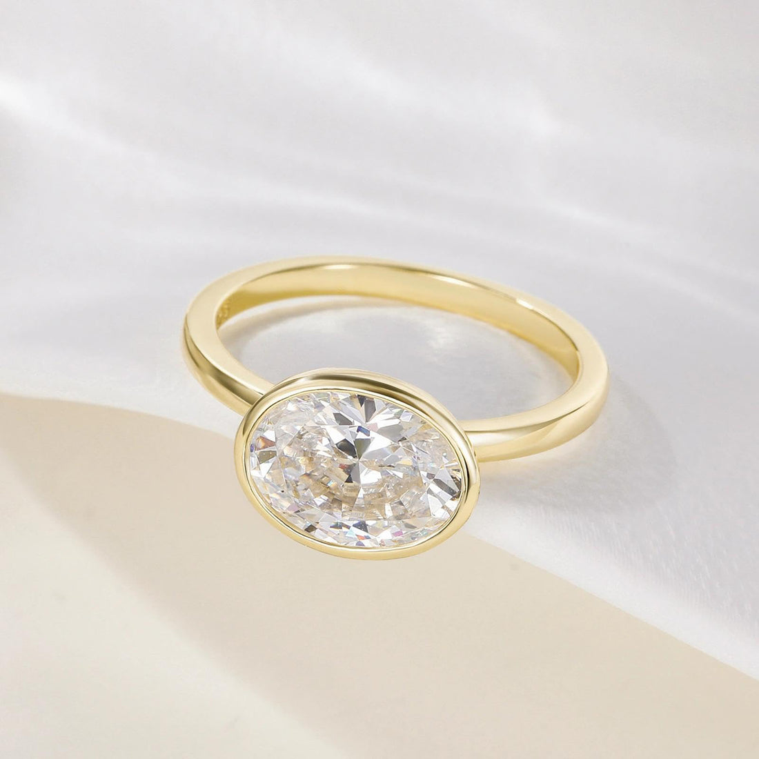 3CT Oval Cut East West Bezel Solitaire Engagement Ring