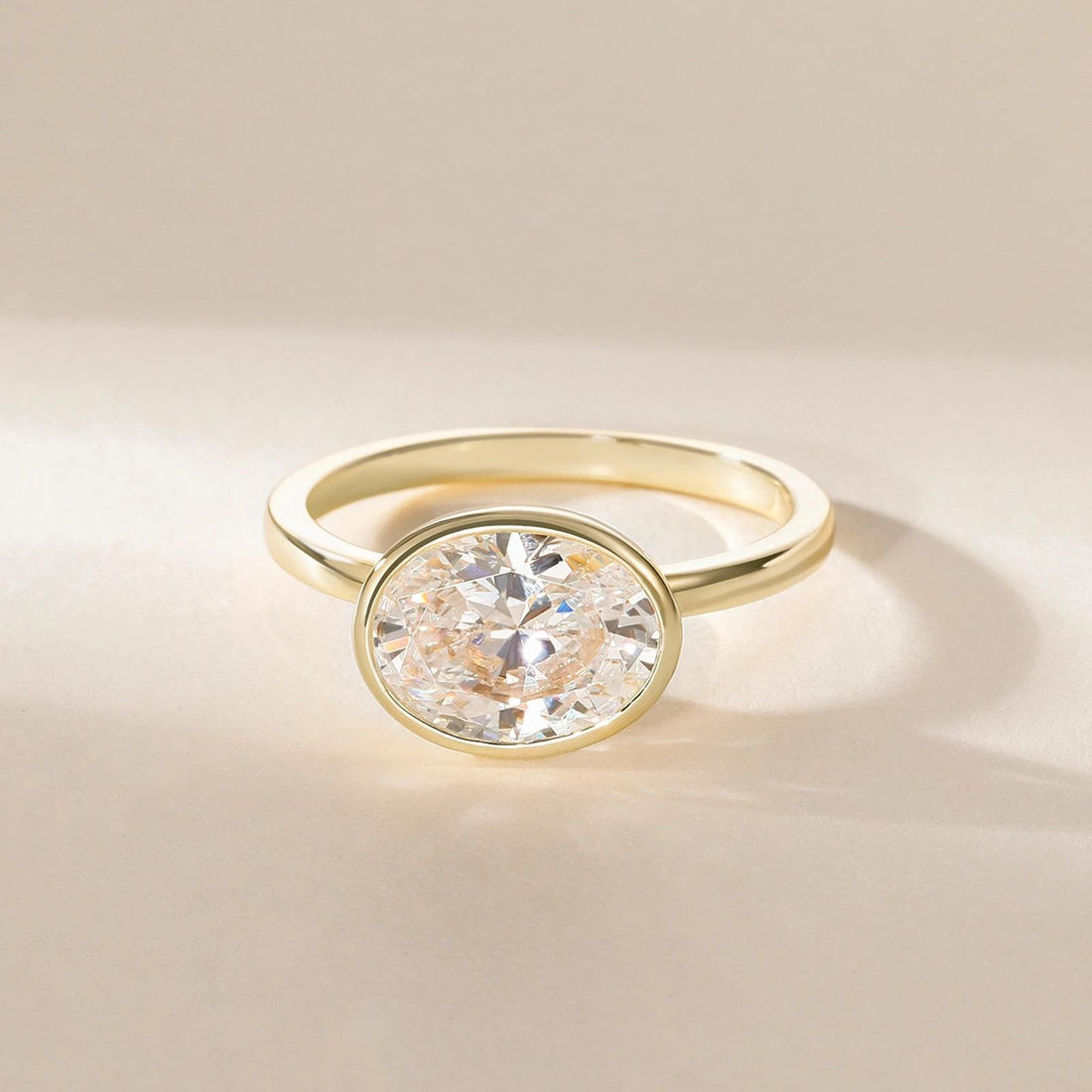 3CT Oval Cut East West Bezel Solitaire Engagement Ring