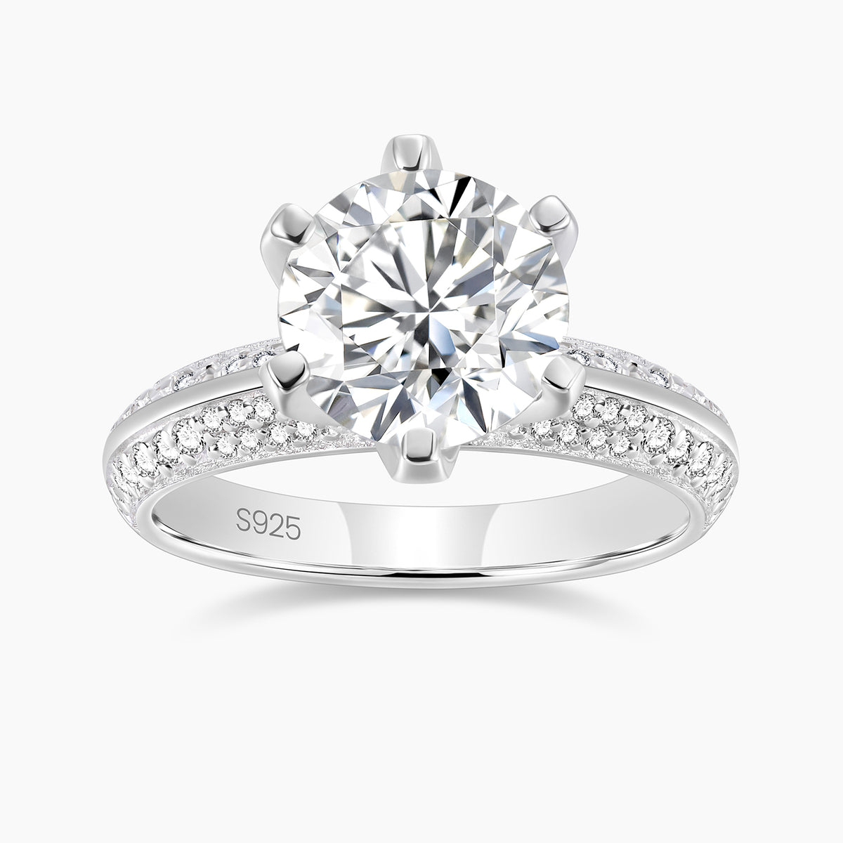 3CT Round Brilliant Pave Moissanite Engagement Ring