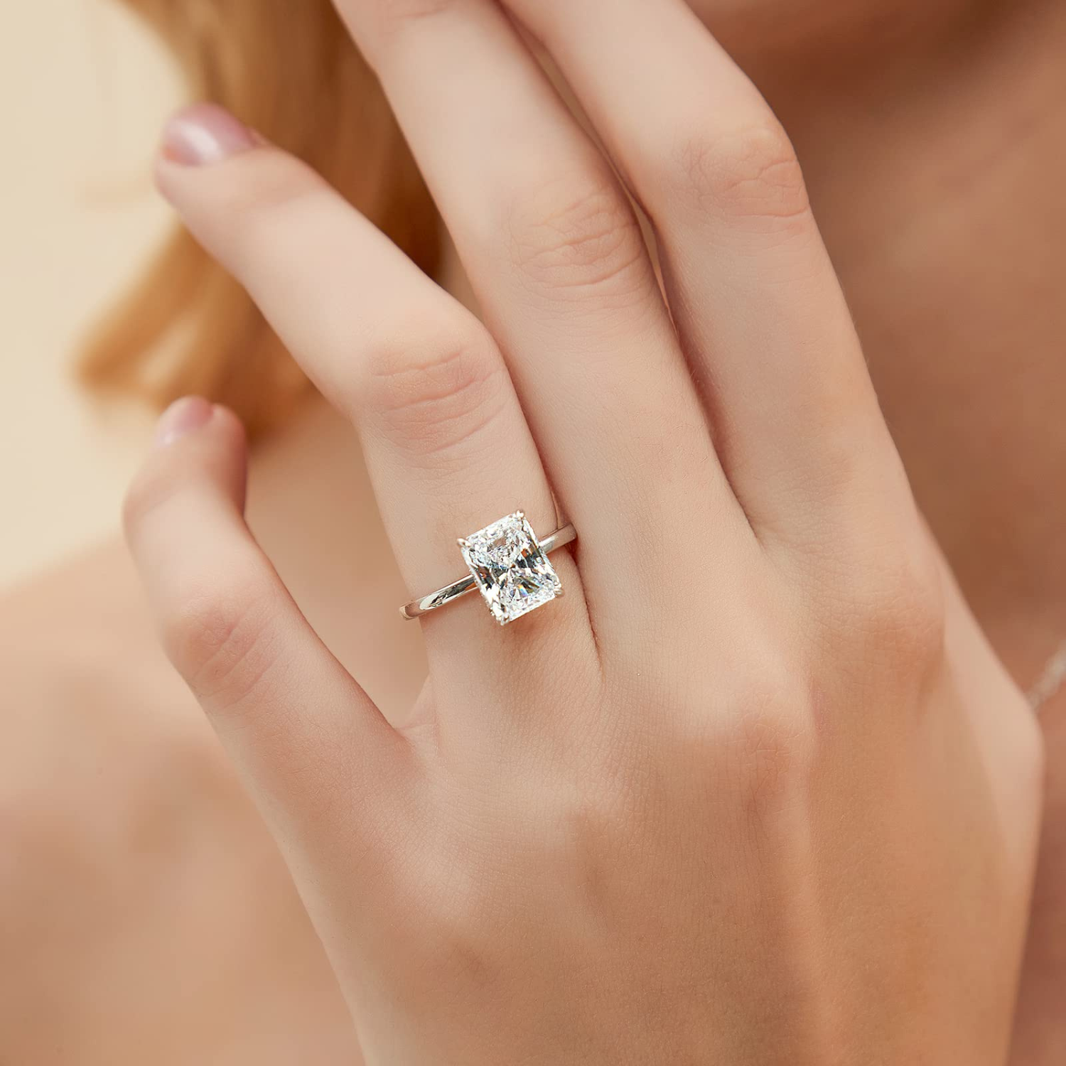 EAMTI 3CT S925 radiant cut cubic zirconia engagement ring