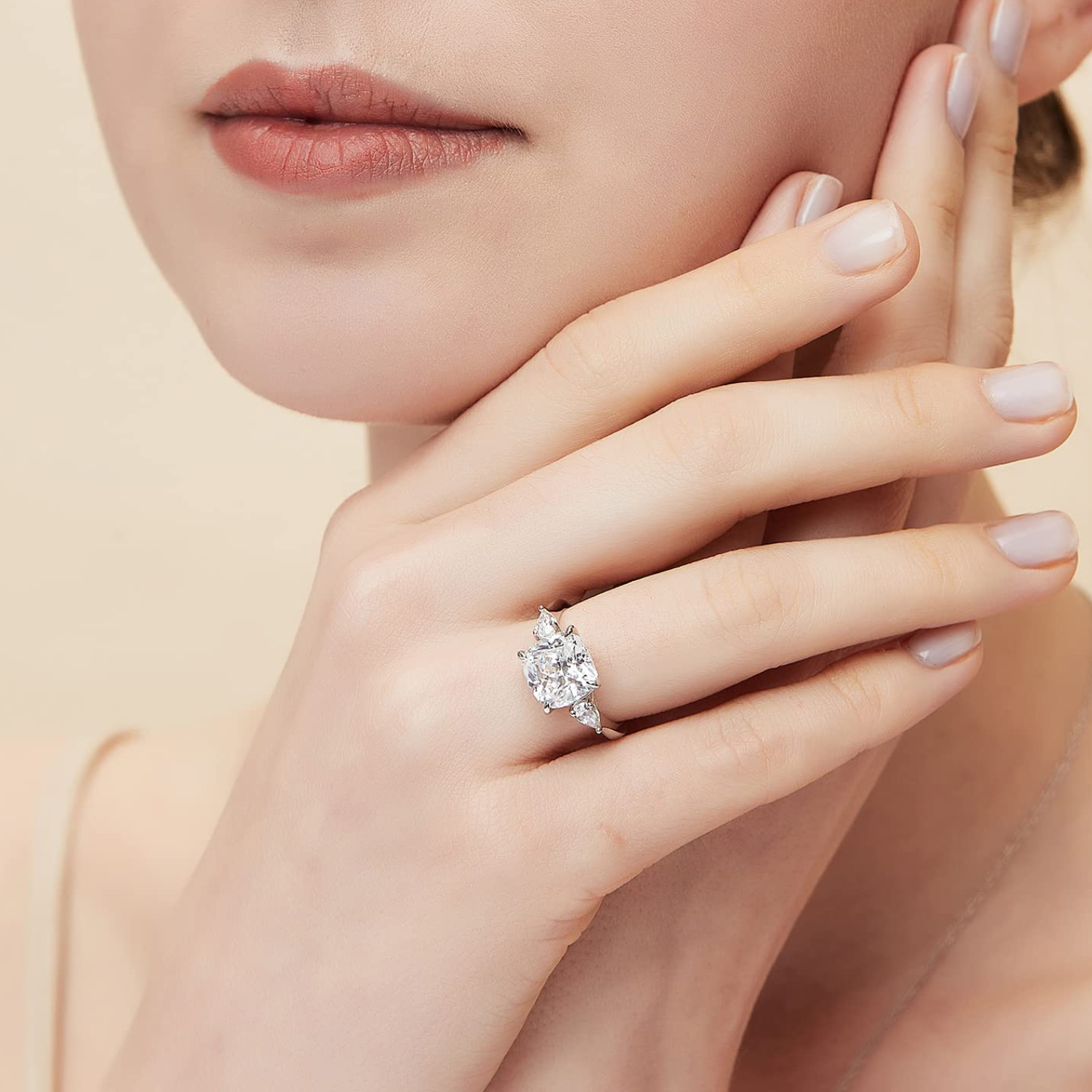 fake diamond ring, cz rings, 3 stone radiant rings, cubic zirconia wedding rings, sterling silver ring, travel ring