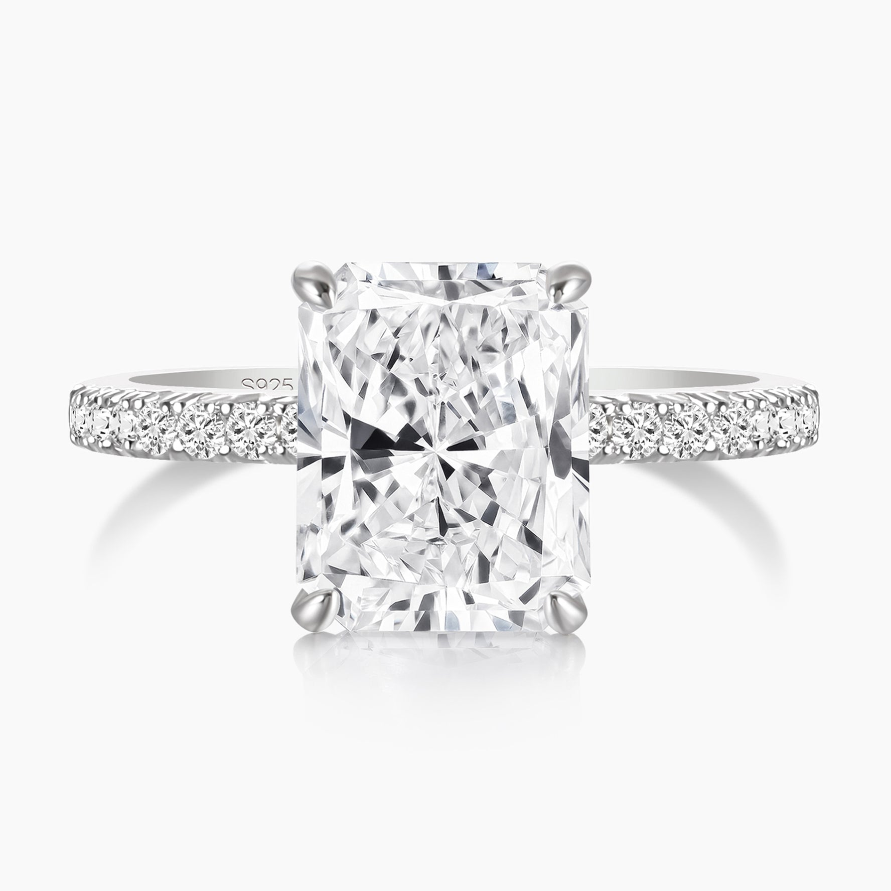 radiant cut ring, sterling silver rings for women, affordable wedding rings, cubic zirconia ring, 4ct ring, sterling silver cubic zirconia rings, travel ring, cheap rings, inexpensive promise ring, cz engagement rings