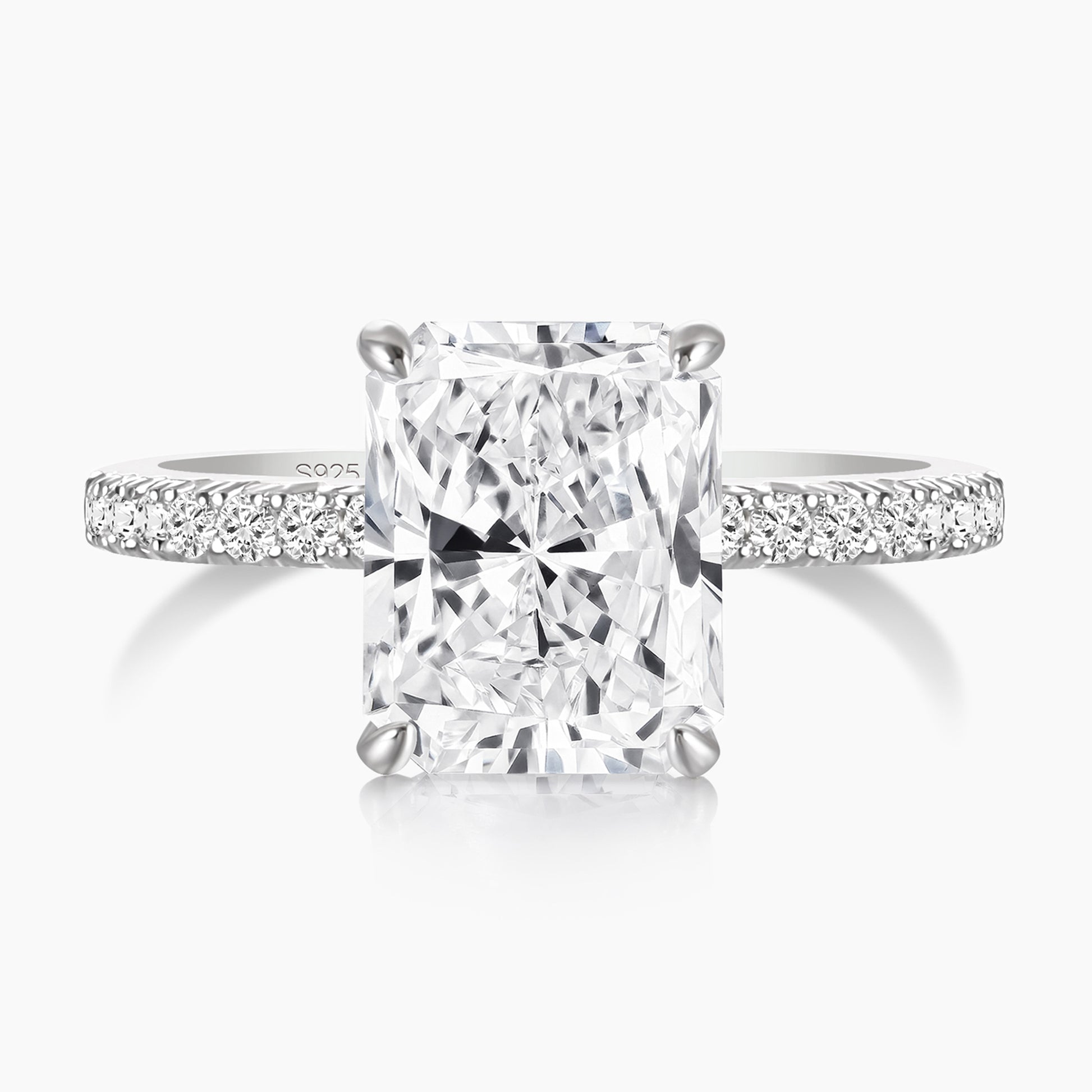radiant cut ring, sterling silver rings for women, affordable wedding rings, cubic zirconia ring, 4ct ring, sterling silver cubic zirconia rings, travel ring, cheap rings, inexpensive promise ring, cz engagement rings