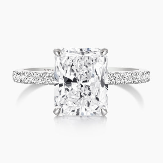 radiant cut ring, sterling silver rings for women, affordable wedding rings, cubic zirconia ring, 4ct ring, sterling silver cubic zirconia rings, travel ring, cheap rings, inexpensive promise ring, cz engagement rings