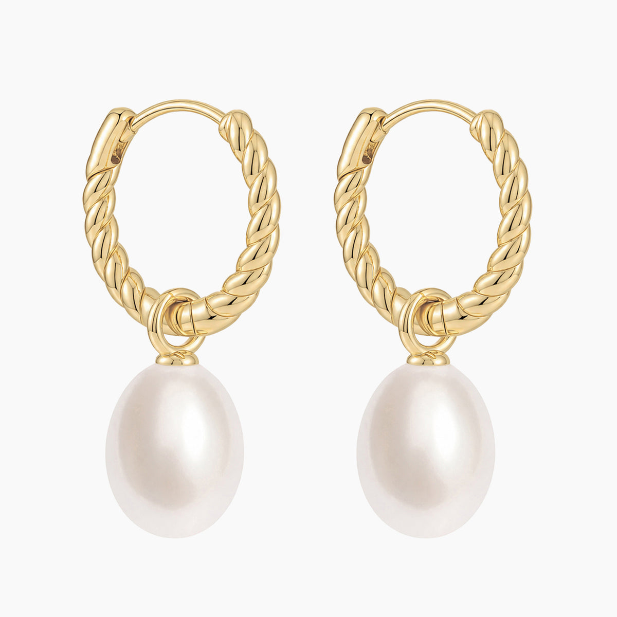 Twisted Hoop Teardrop Natural Freshwater Pearl Drop Earrings