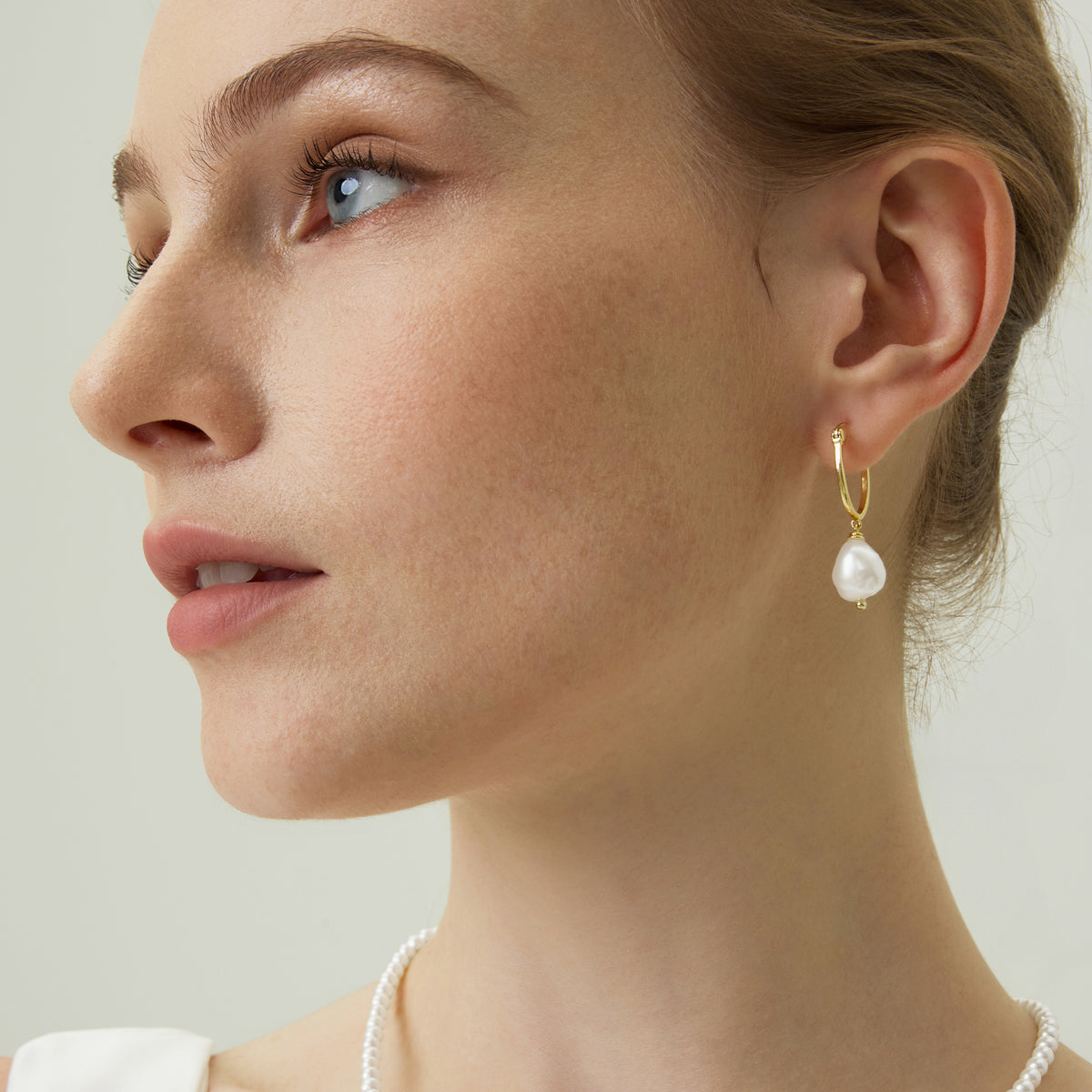 Soft Luster Organic Baroque Pearl Drop Hoop Earrings