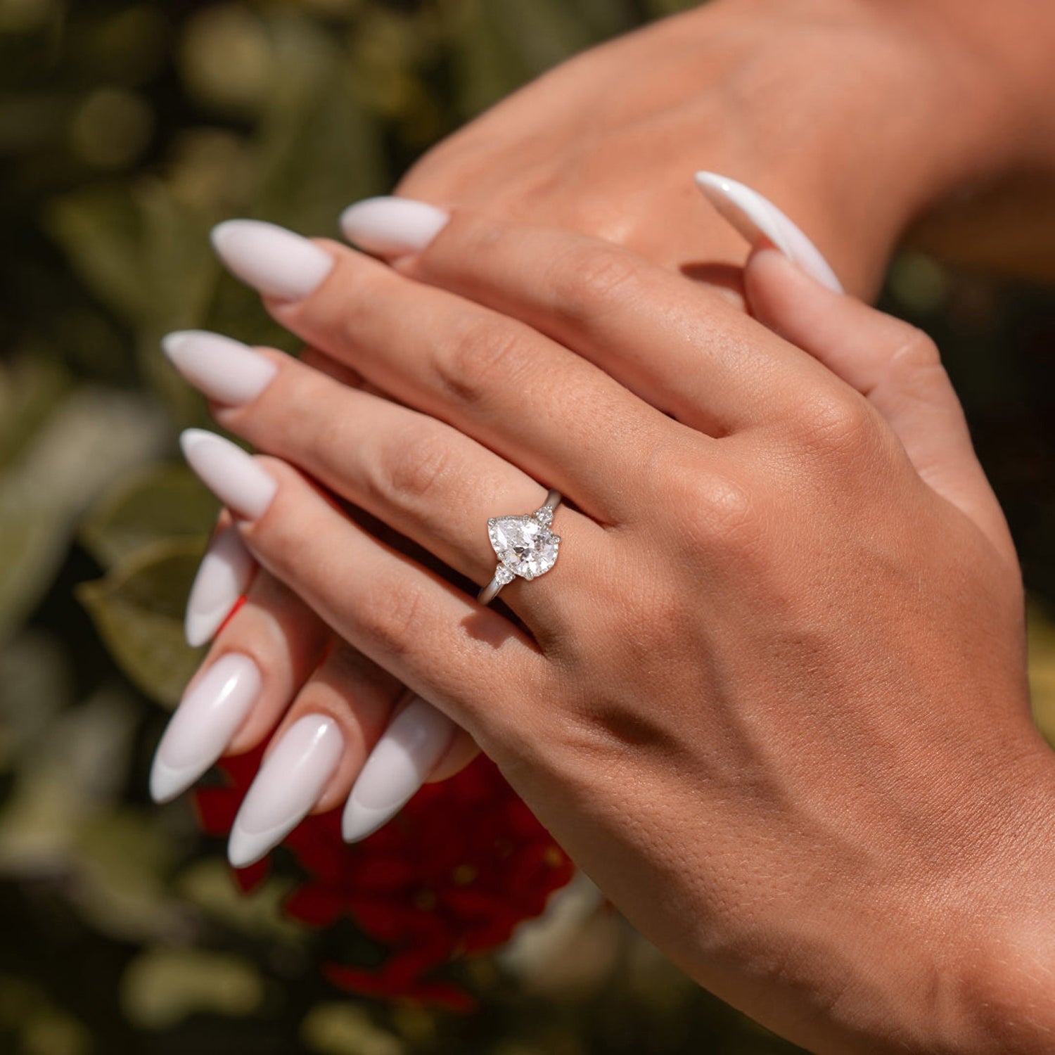 925 Sterling Silver Pear Shaped Prong Gemstone Ring - Main Image