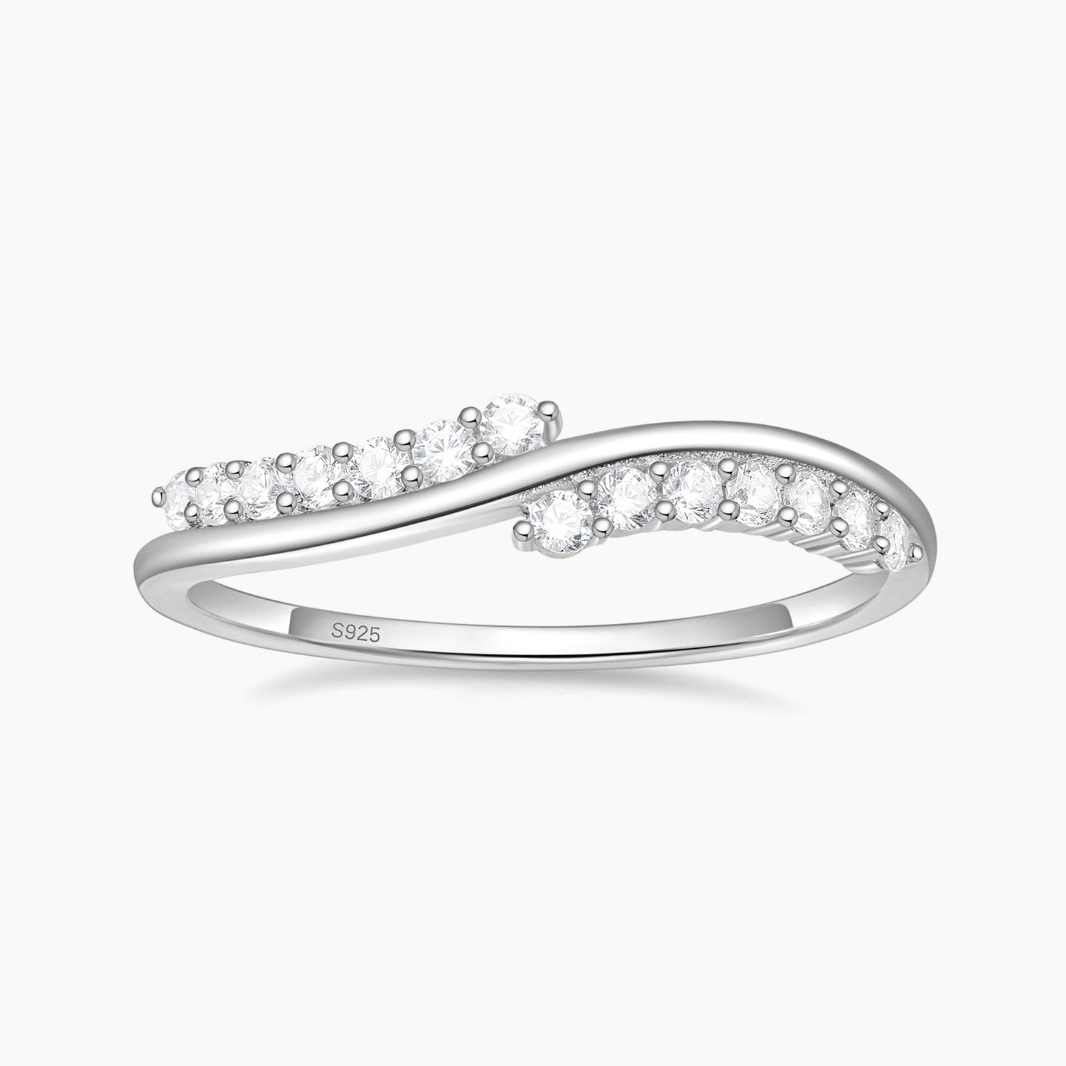 wave ring, classic gemstone rings, sterling silver rings, s925 band ring for women, stackable ring, cubic zirconia ring