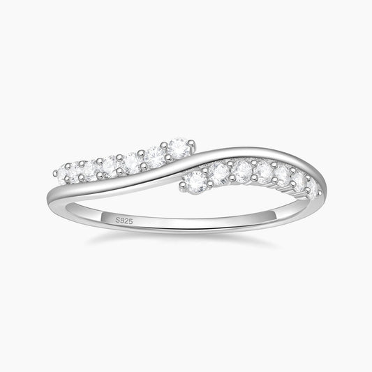 wave ring, classic gemstone rings, sterling silver rings, s925 band ring for women, stackable ring, cubic zirconia ring
